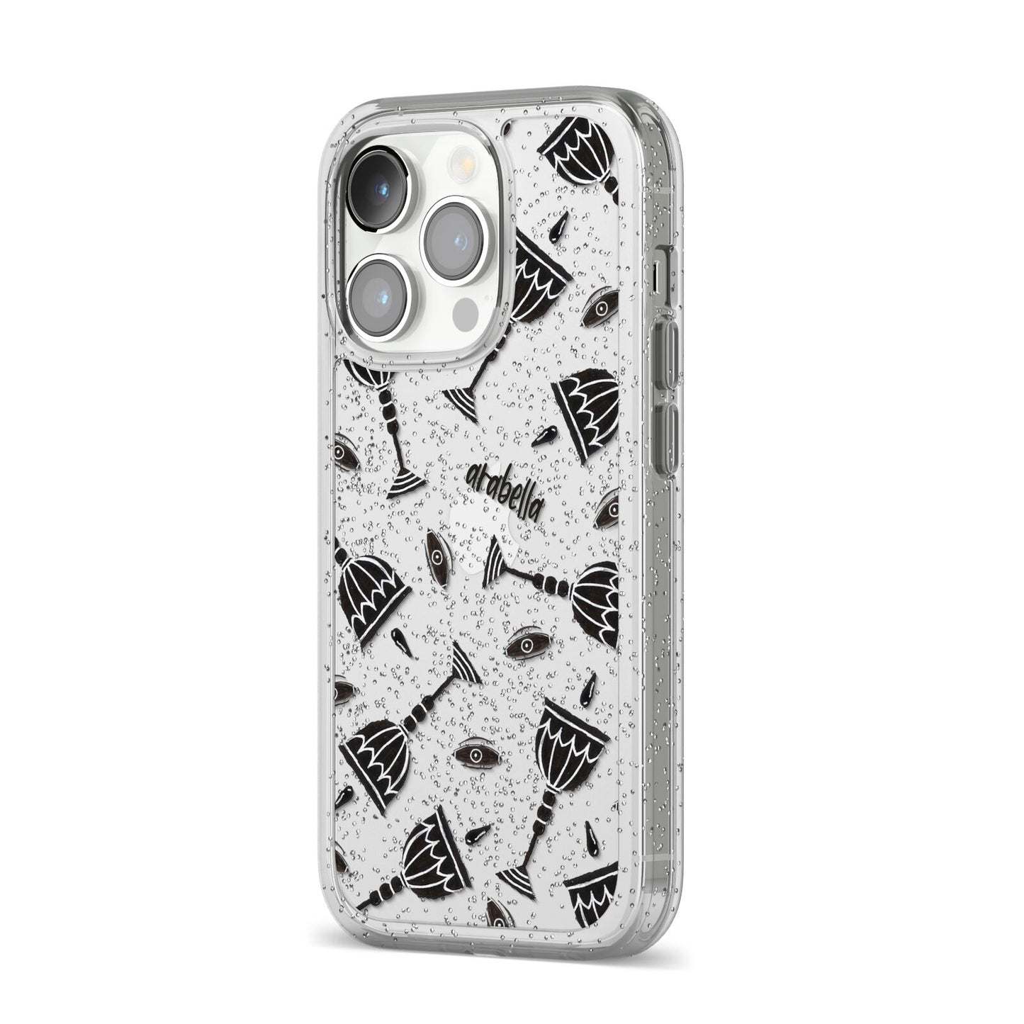 Halloween Goblet iPhone 14 Pro Glitter Tough Case Silver Angled Image