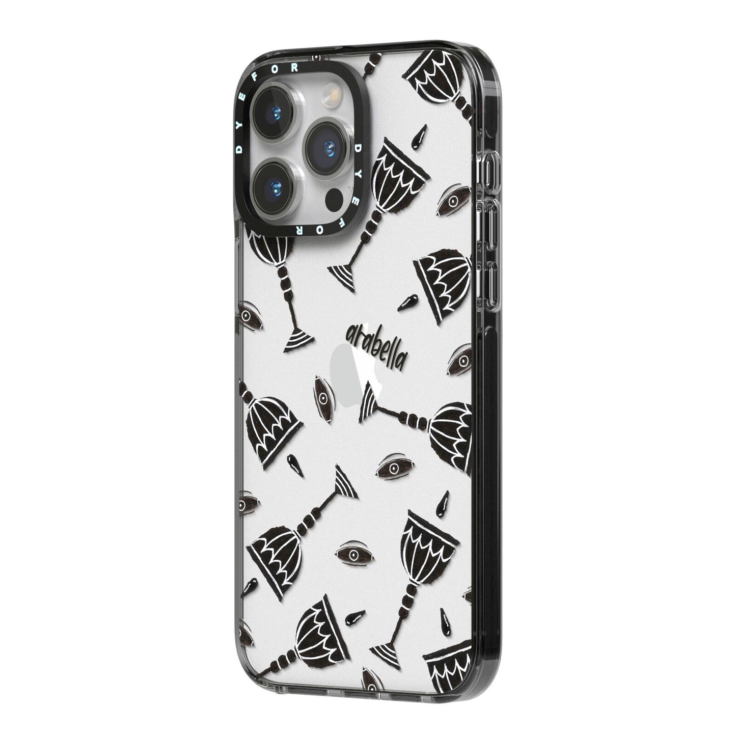 Halloween Goblet iPhone 14 Pro Max Black Impact Case Side Angle on Silver phone