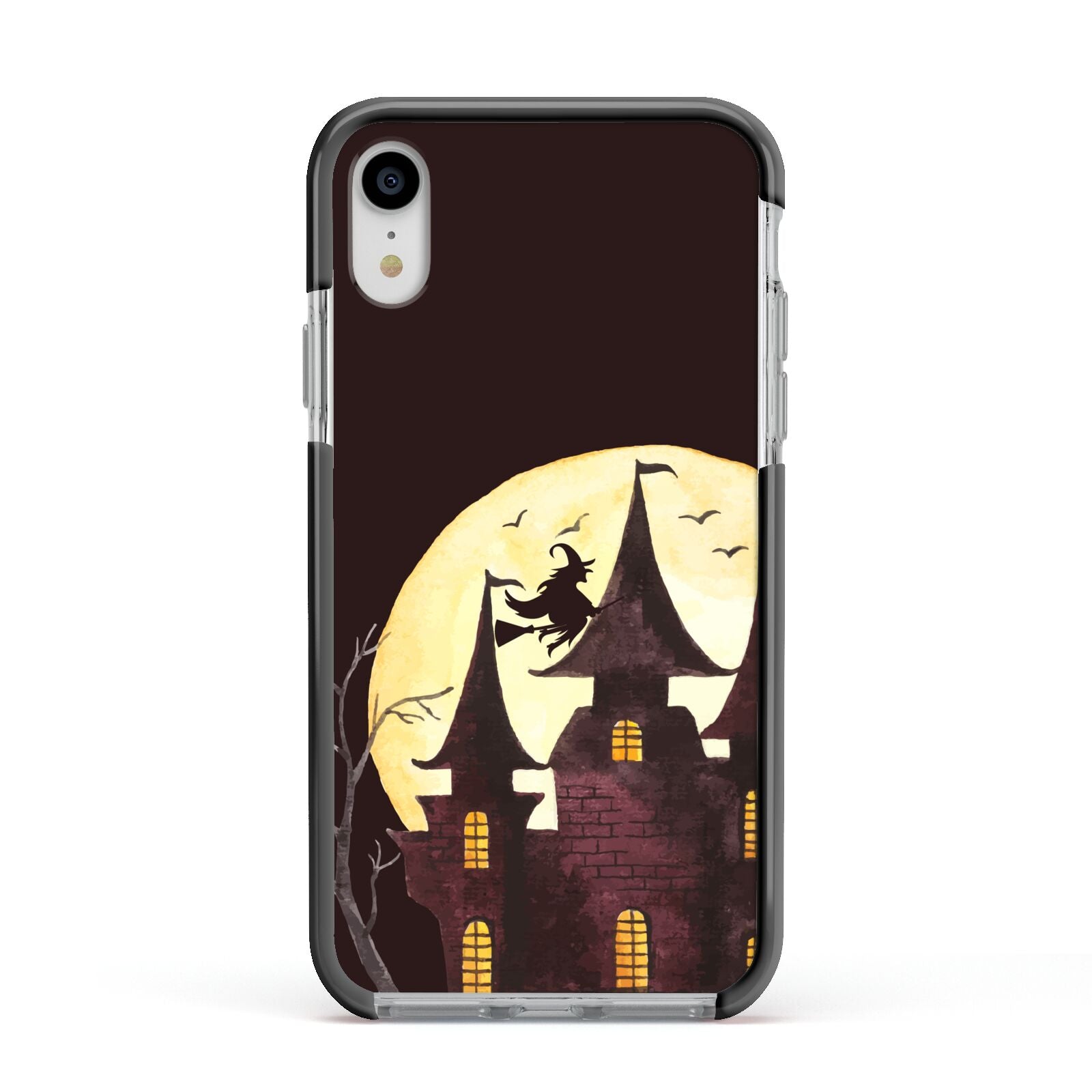 Halloween Haunted House Apple iPhone XR Impact Case Black Edge on Silver Phone