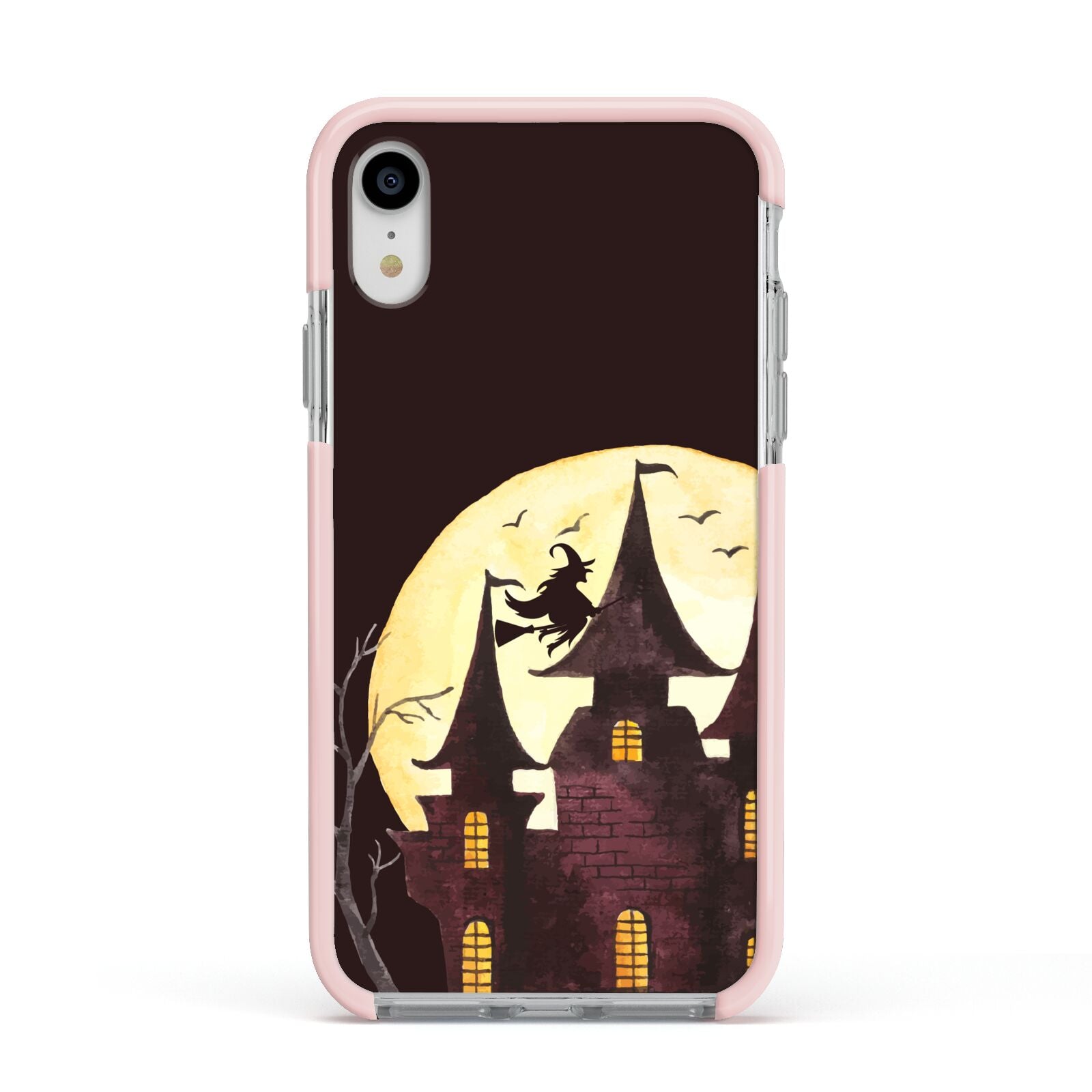 Halloween Haunted House Apple iPhone XR Impact Case Pink Edge on Silver Phone