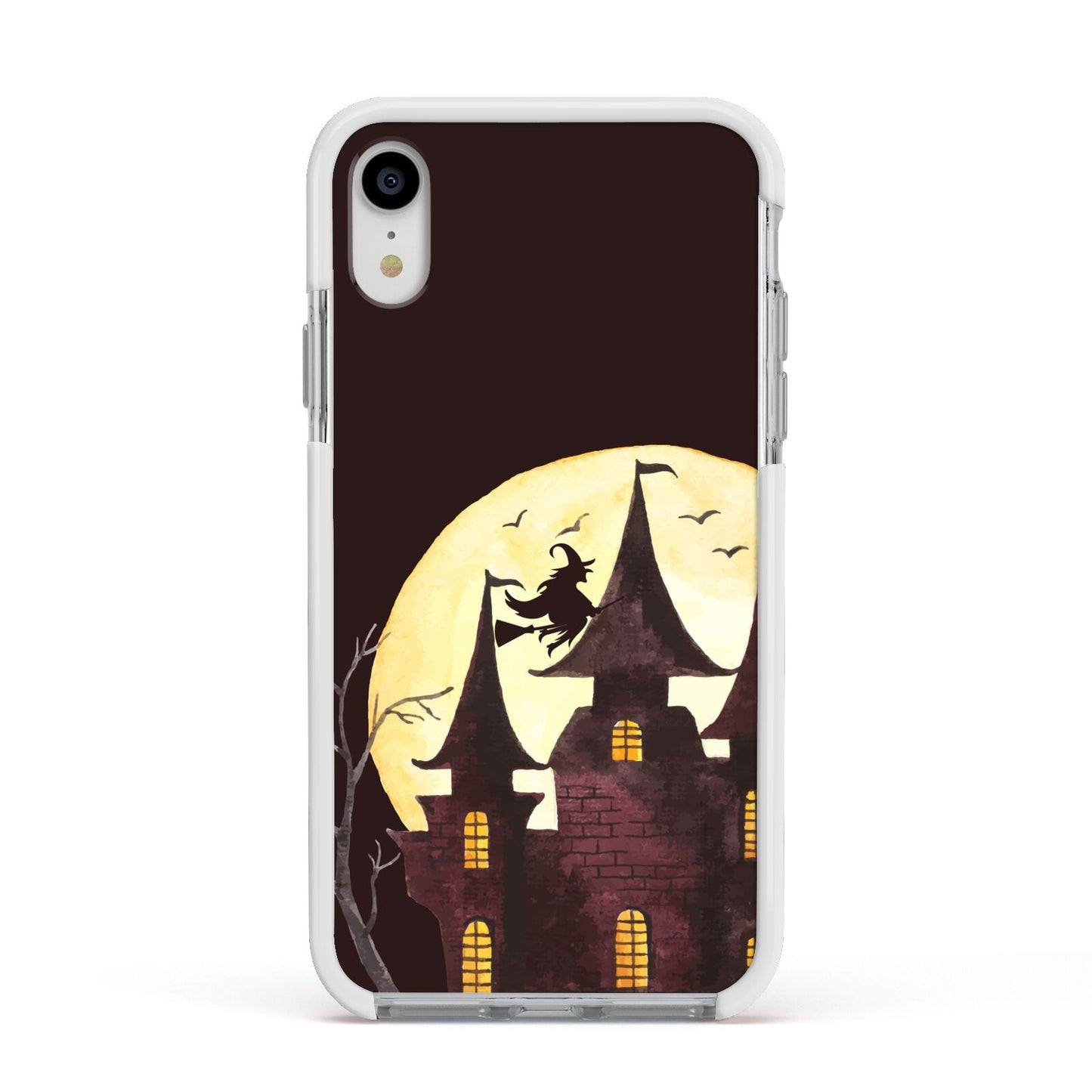Halloween Haunted House Apple iPhone XR Impact Case White Edge on Silver Phone