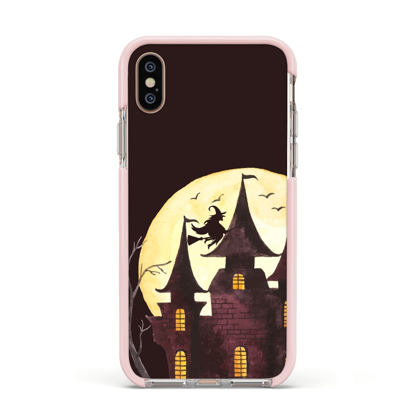 Halloween Haunted House Apple iPhone Xs Impact Case Pink Edge on Gold Phone