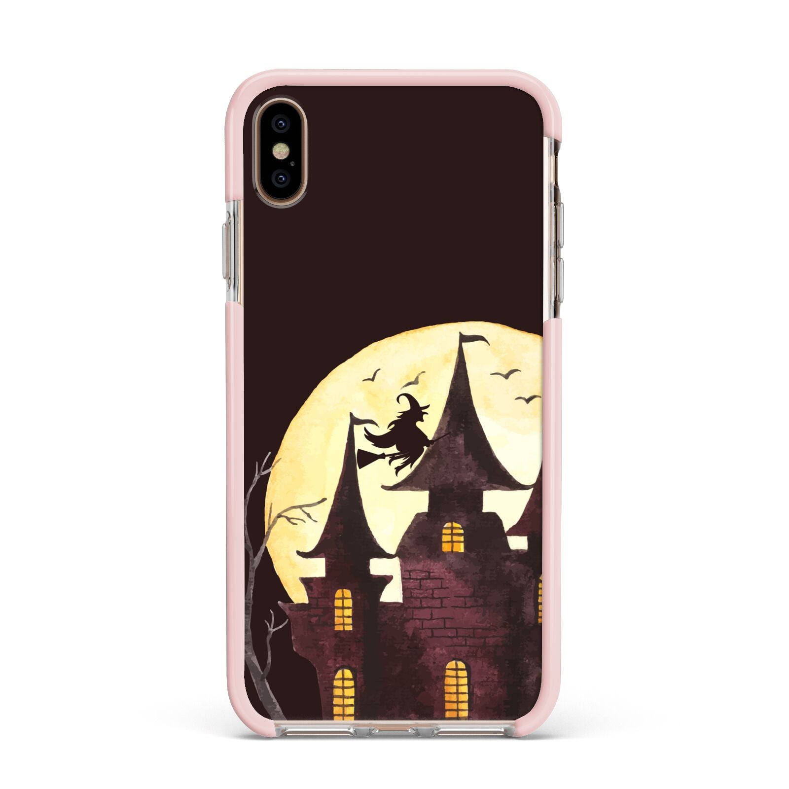 Halloween Haunted House Apple iPhone Xs Max Impact Case Pink Edge on Gold Phone