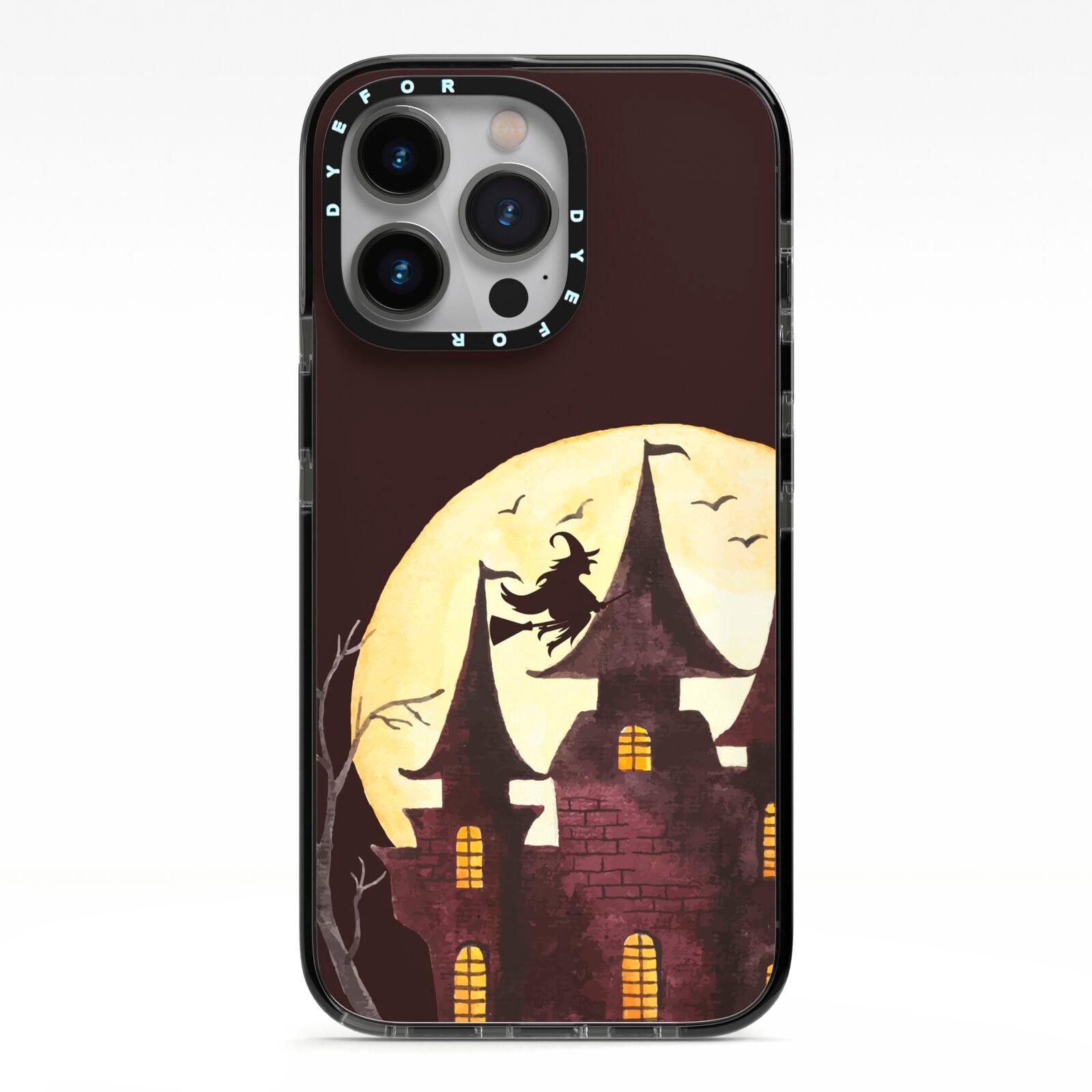 Halloween Haunted House iPhone 13 Pro Black Impact Case on Silver phone