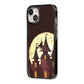 Halloween Haunted House iPhone 14 Black Impact Case Side Angle on Silver phone