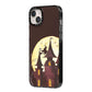 Halloween Haunted House iPhone 14 Plus Black Impact Case Side Angle on Silver phone