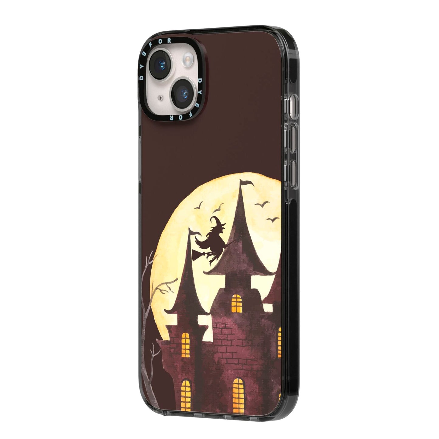 Halloween Haunted House iPhone 14 Plus Black Impact Case Side Angle on Silver phone