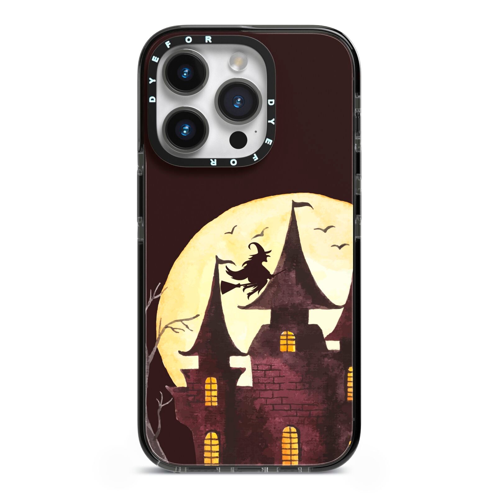 Halloween Haunted House iPhone 14 Pro Black Impact Case on Silver phone