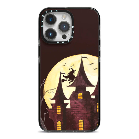 Halloween Haunted House iPhone 14 Pro Max Black Impact Case on Silver phone