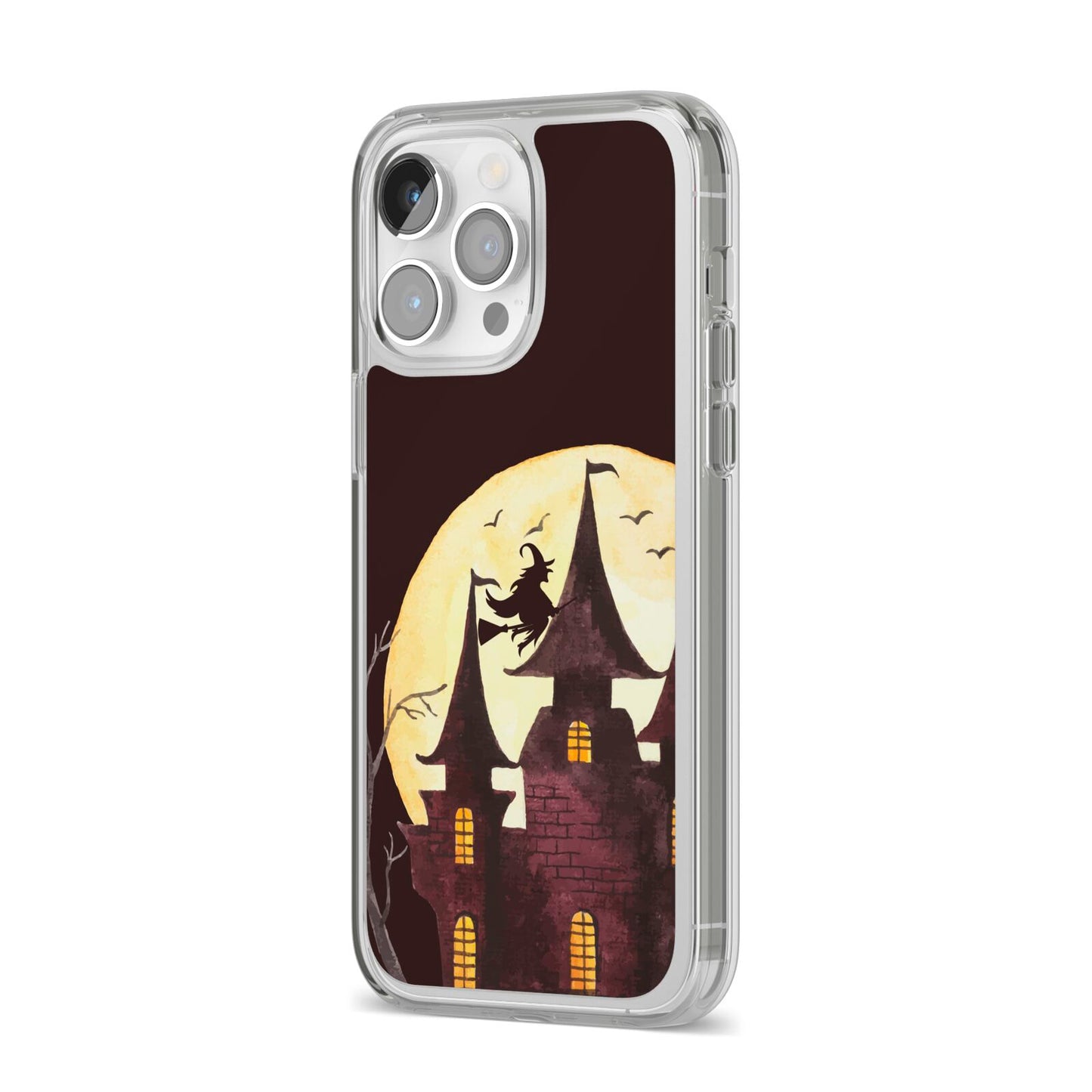 Halloween Haunted House iPhone 14 Pro Max Clear Tough Case Silver Angled Image
