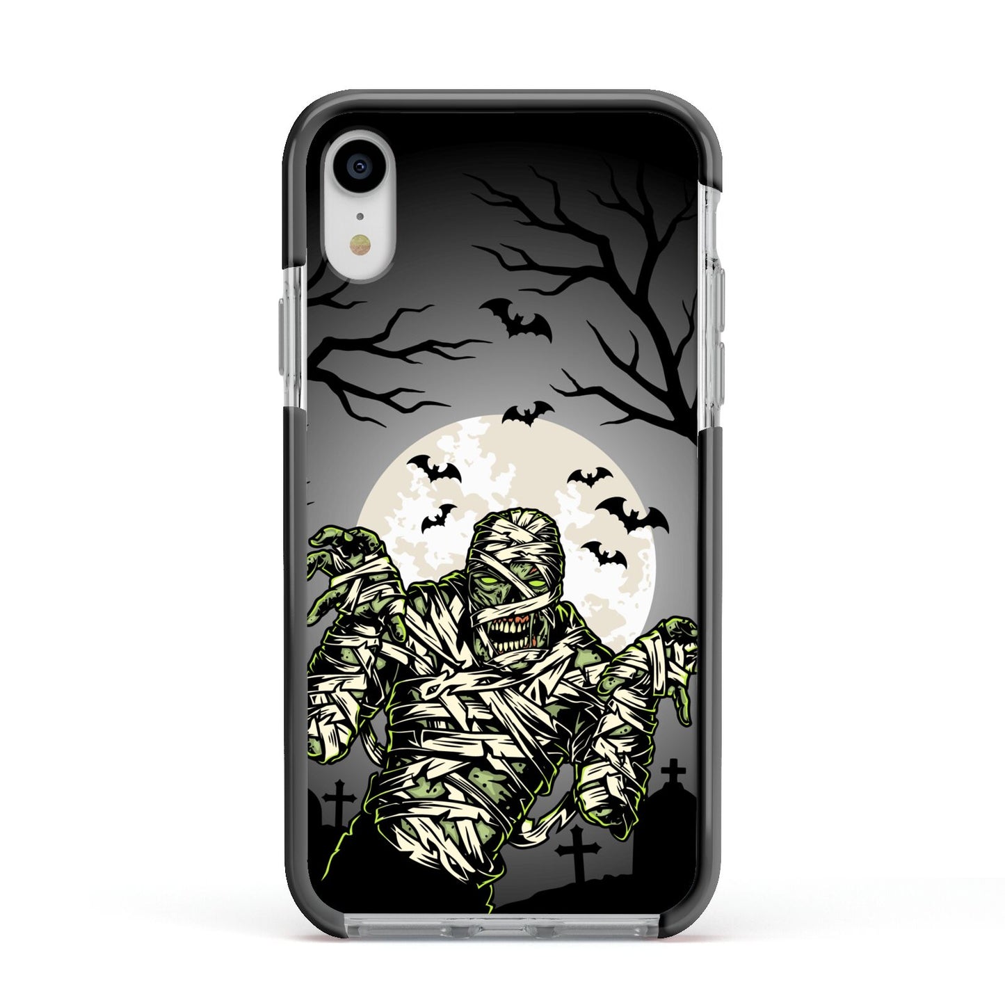 Halloween Mummy Apple iPhone XR Impact Case Black Edge on Silver Phone