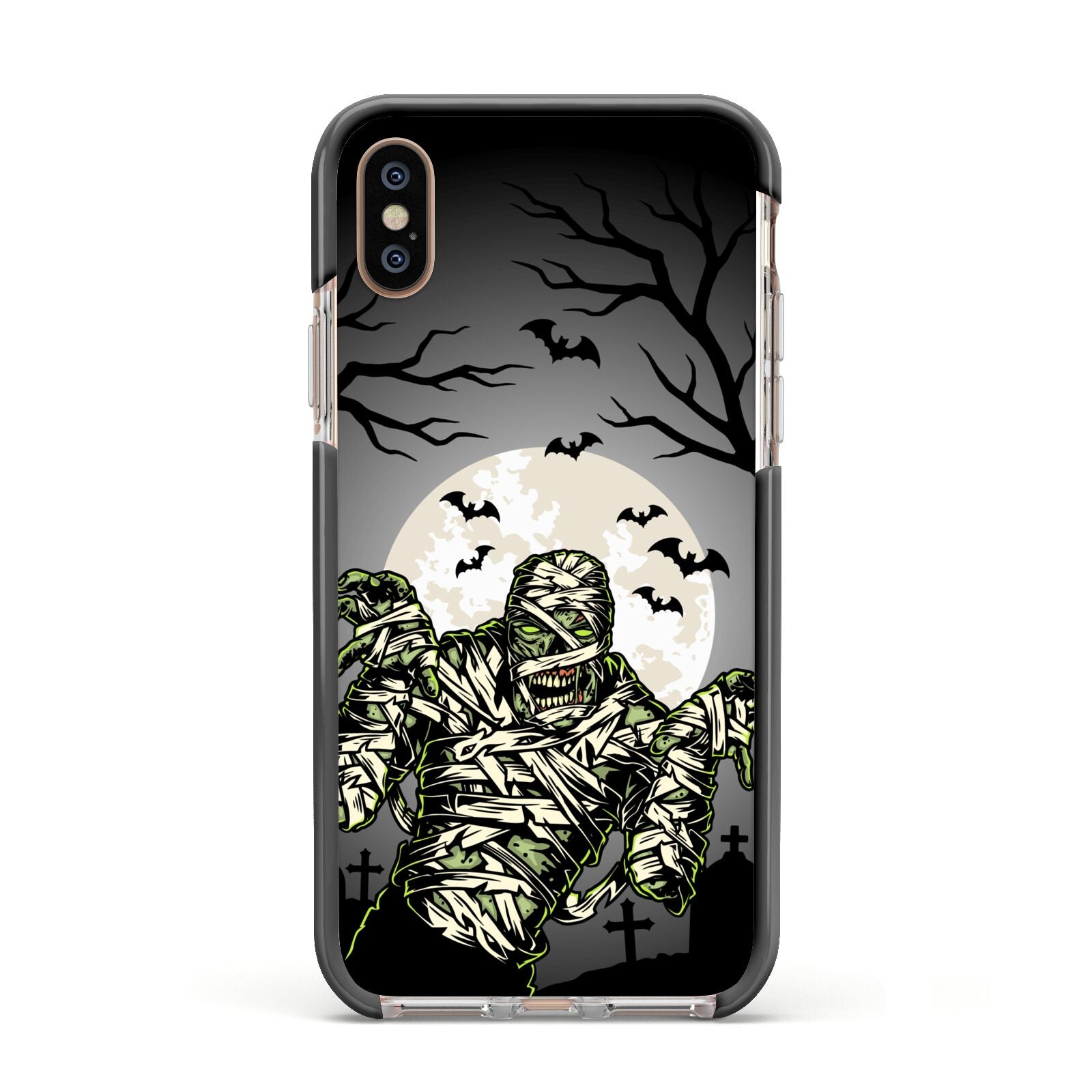 Halloween Mummy Apple iPhone Xs Impact Case Black Edge on Gold Phone