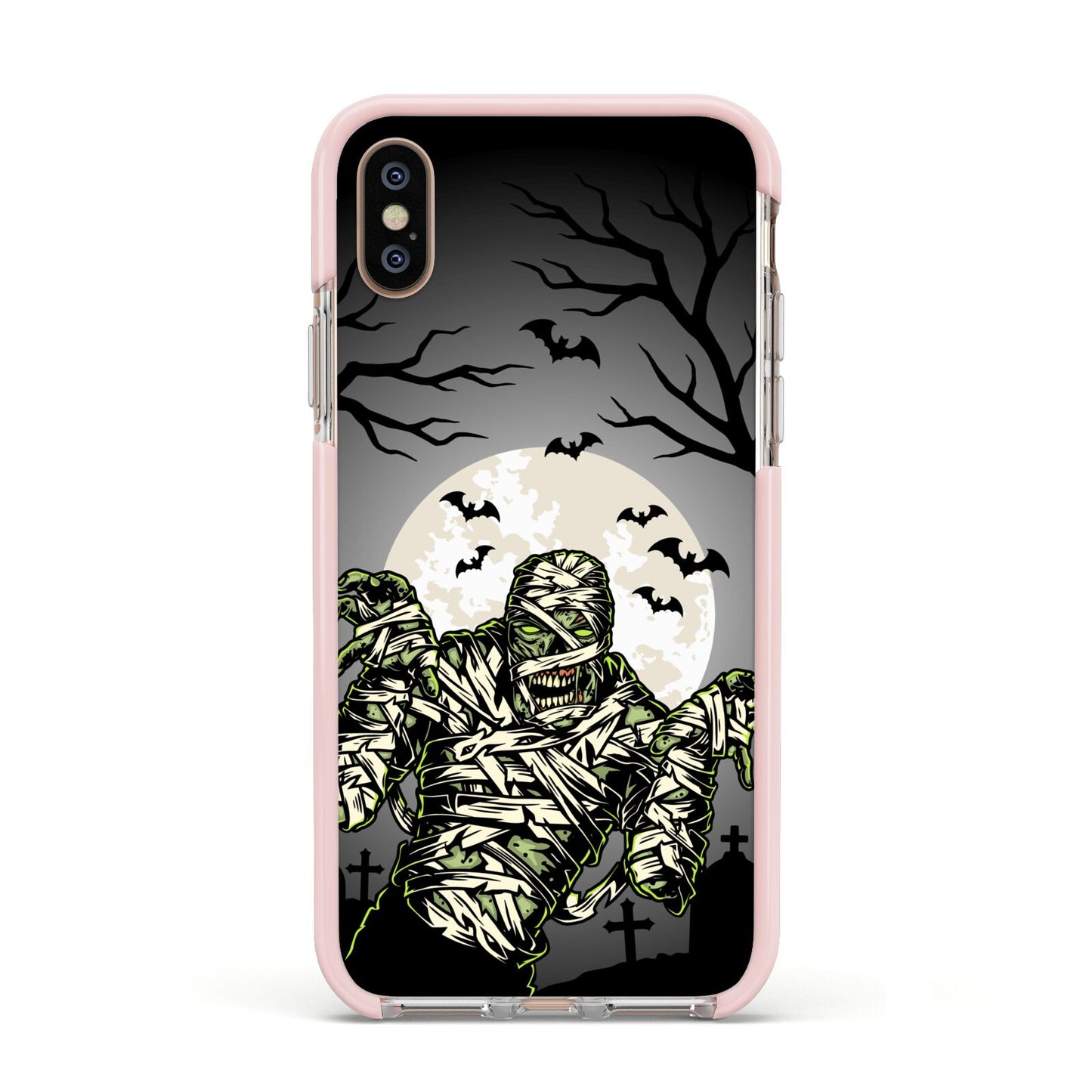 Halloween Mummy Apple iPhone Xs Impact Case Pink Edge on Gold Phone
