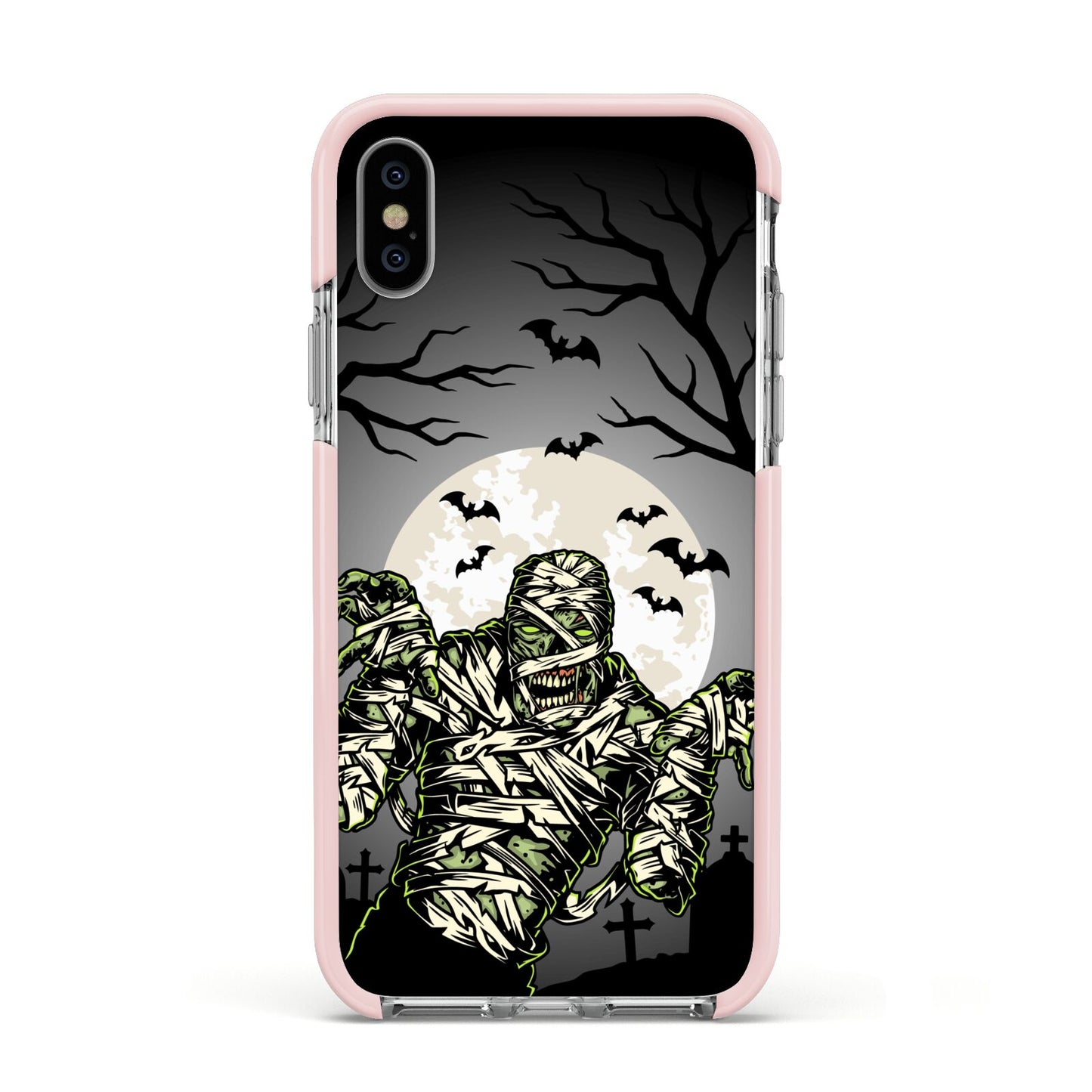 Halloween Mummy Apple iPhone Xs Impact Case Pink Edge on Silver Phone