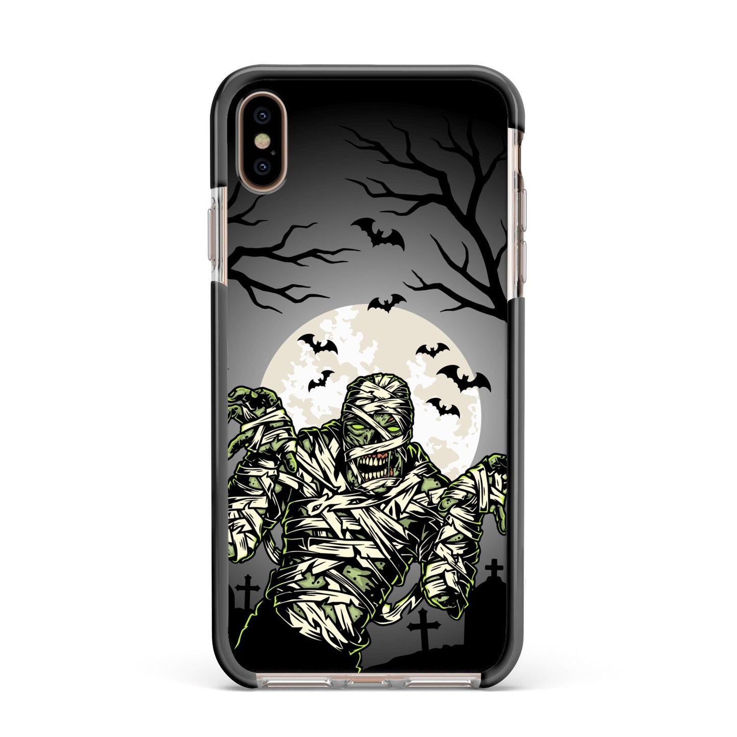 Halloween Mummy Apple iPhone Xs Max Impact Case Black Edge on Gold Phone