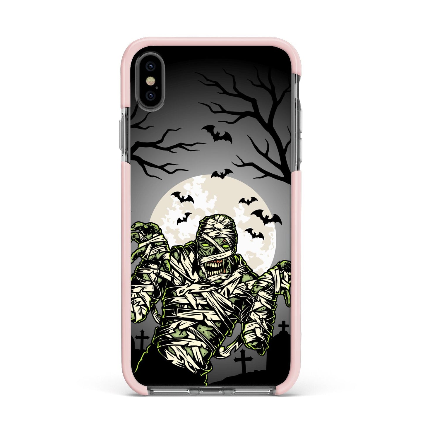 Halloween Mummy Apple iPhone Xs Max Impact Case Pink Edge on Black Phone