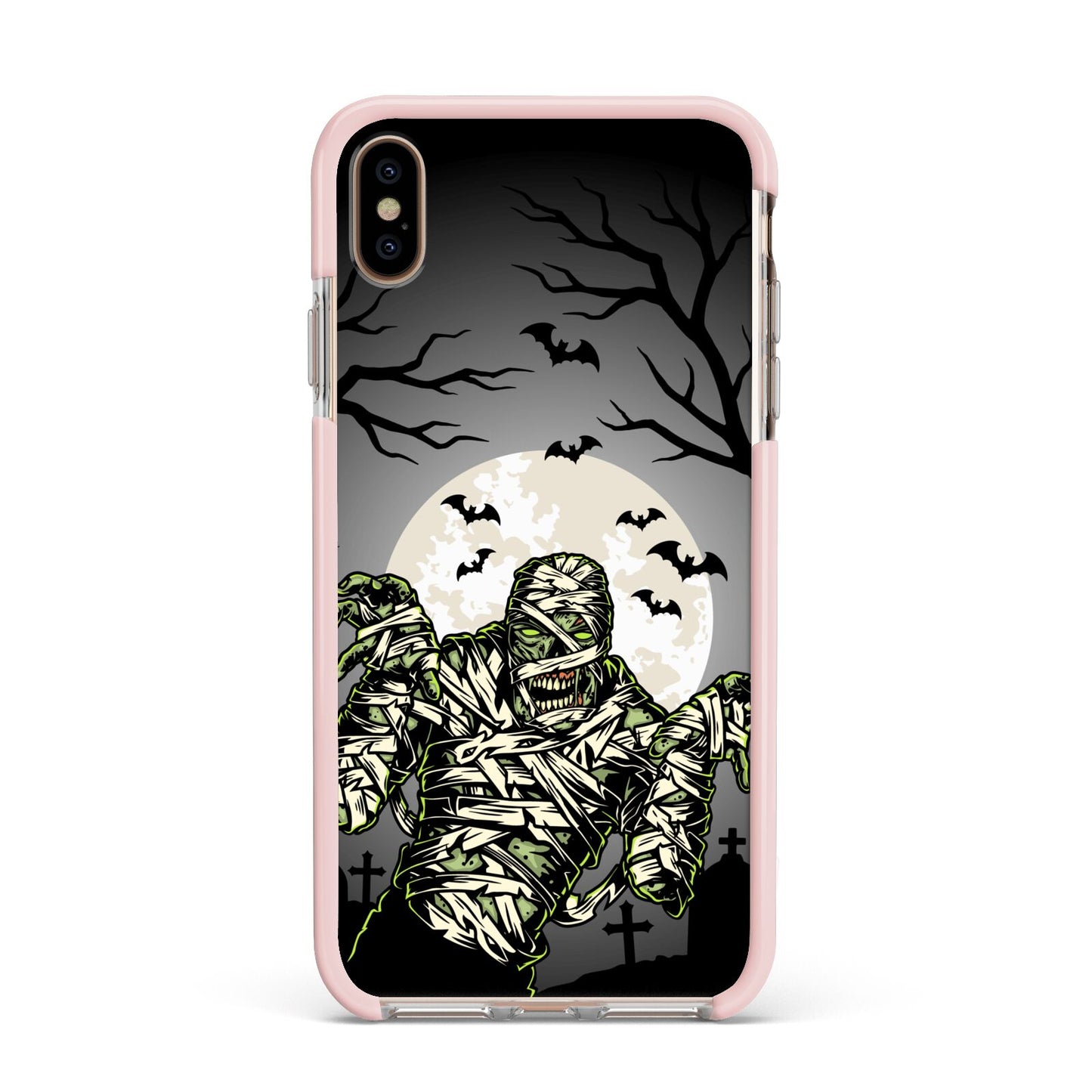Halloween Mummy Apple iPhone Xs Max Impact Case Pink Edge on Gold Phone
