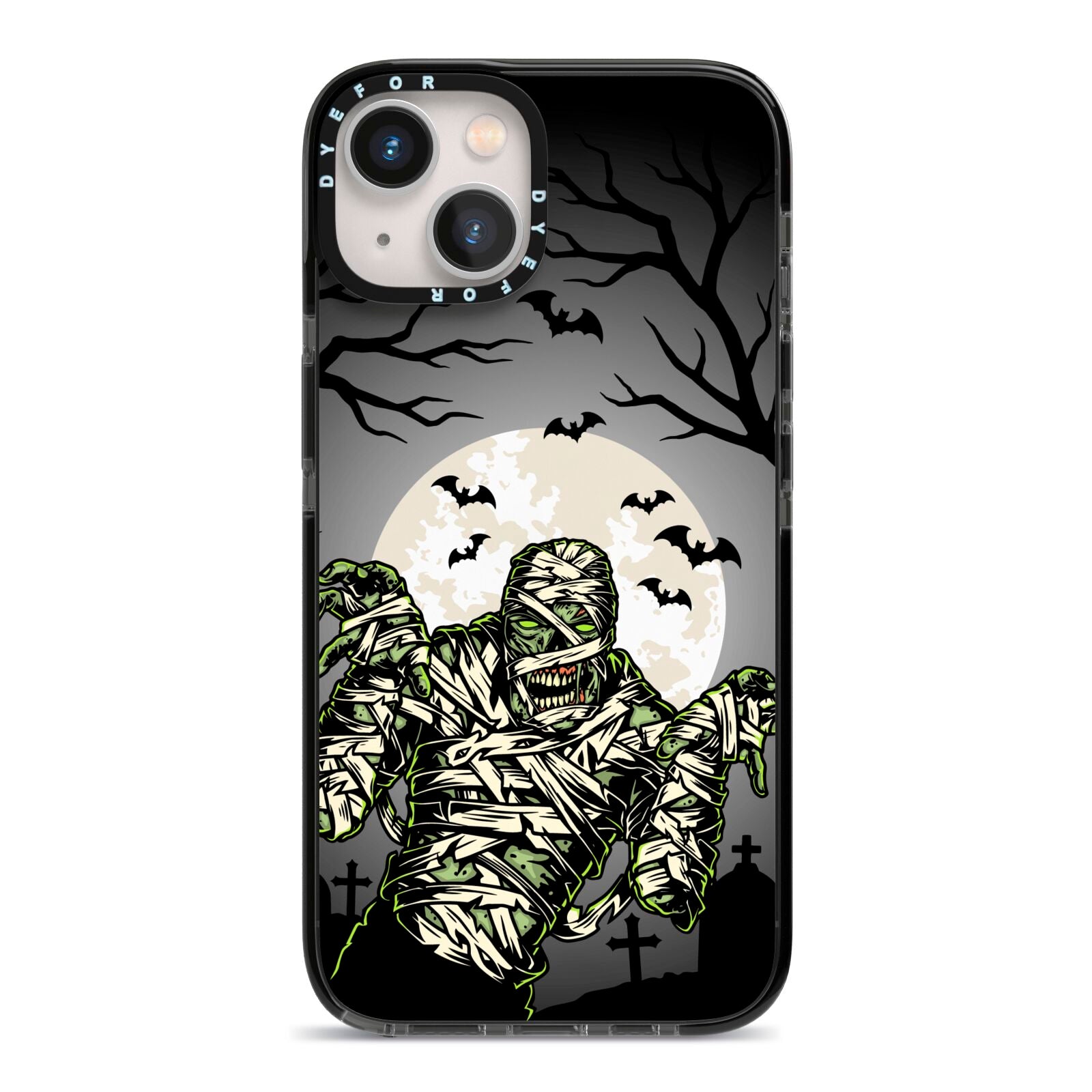 Halloween Mummy iPhone 13 Black Impact Case on Silver phone