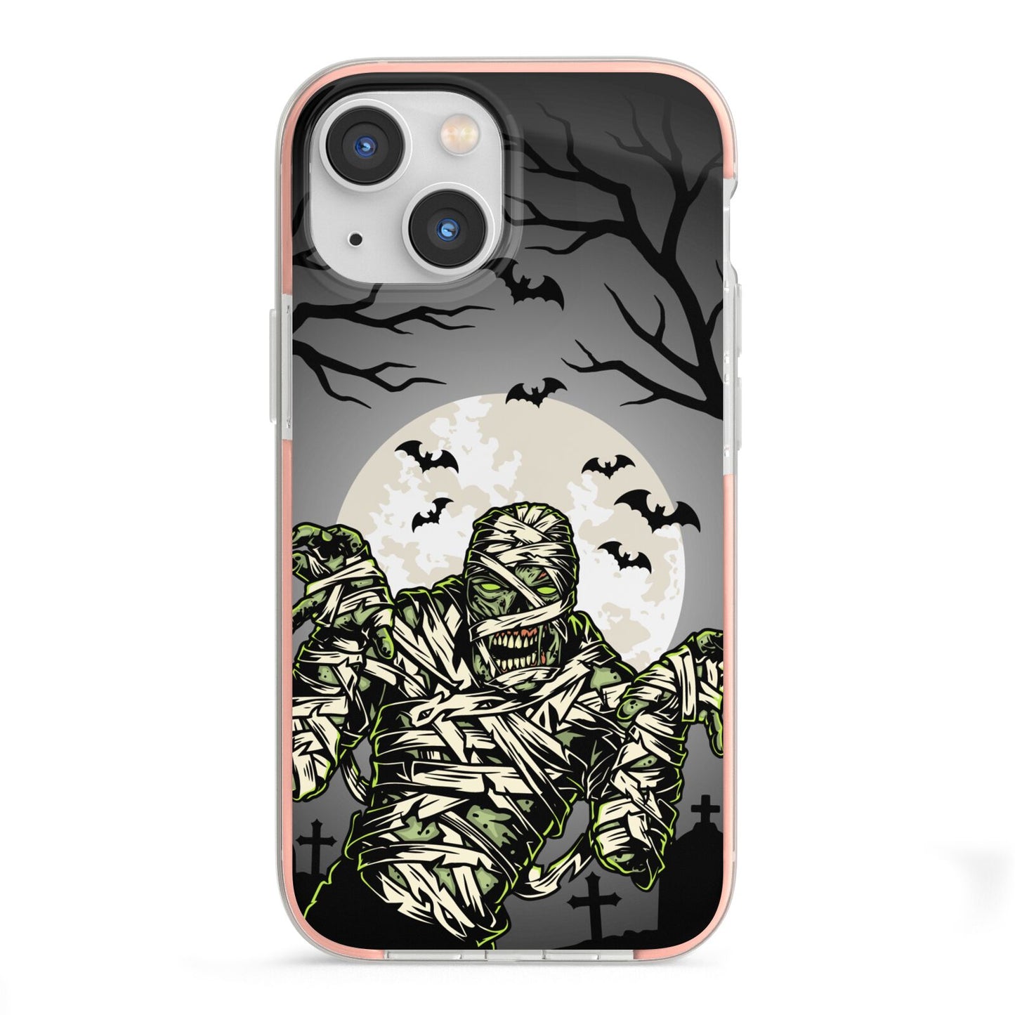 Halloween Mummy iPhone 13 Mini TPU Impact Case with Pink Edges