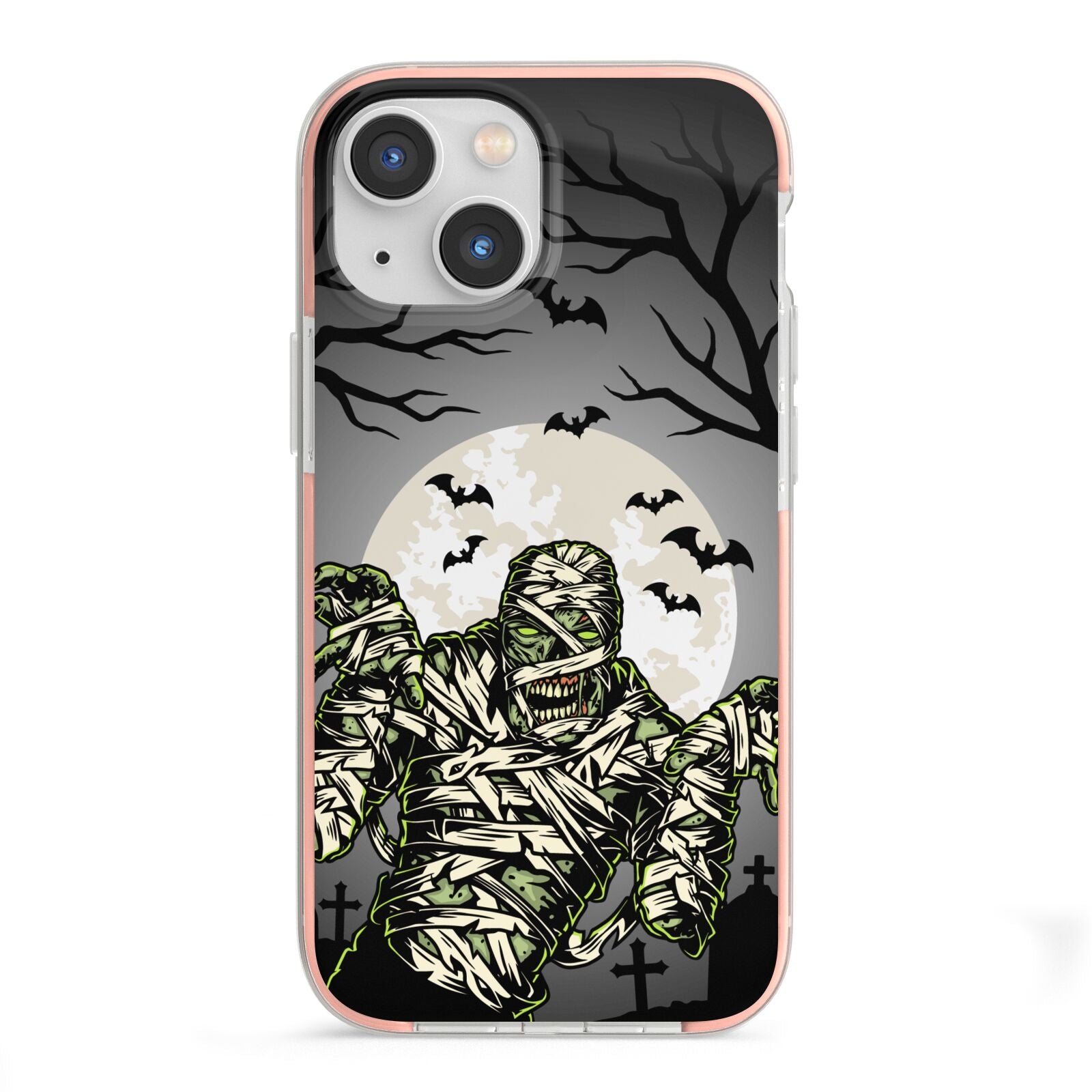 Halloween Mummy iPhone 13 Mini TPU Impact Case with Pink Edges