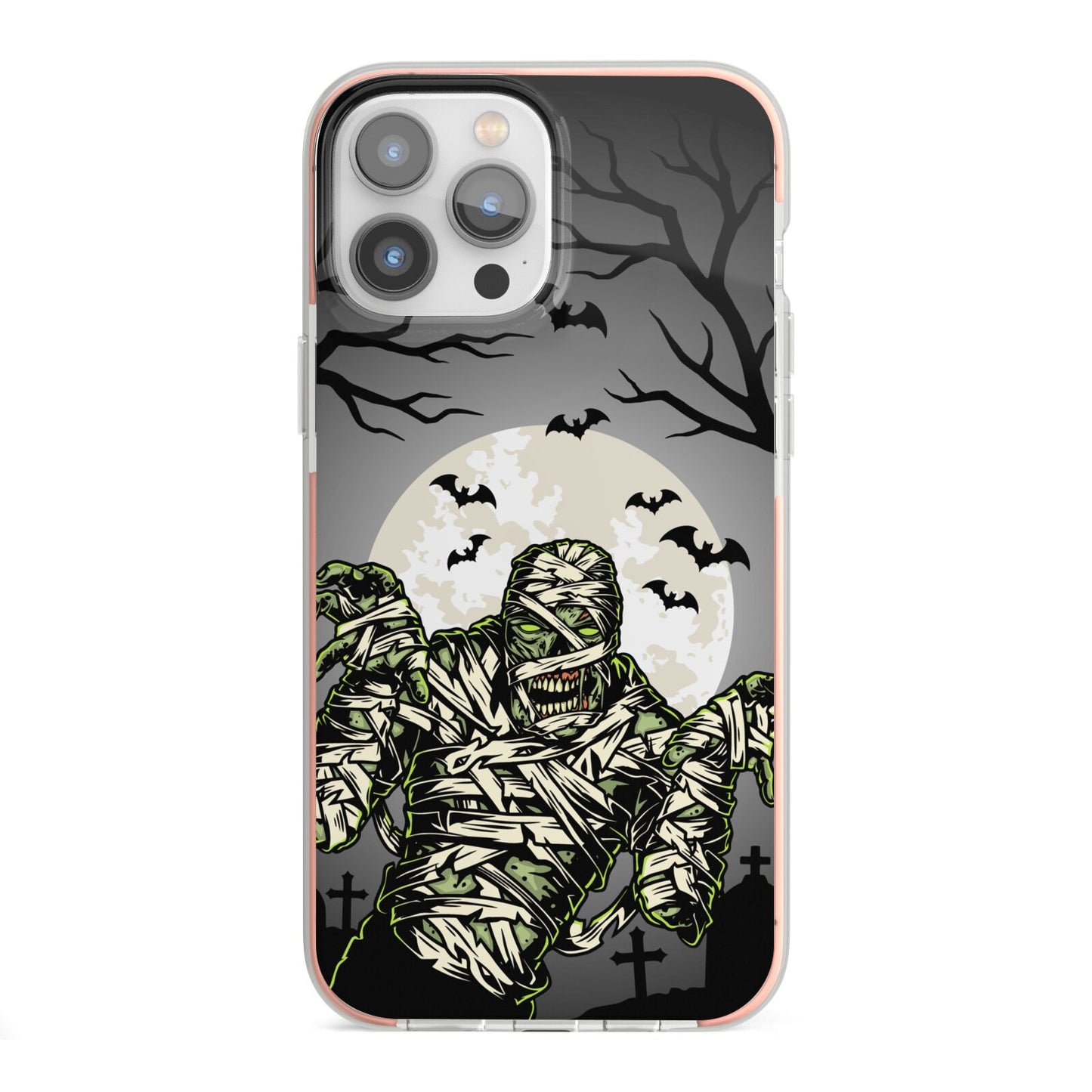 Halloween Mummy iPhone 13 Pro Max TPU Impact Case with Pink Edges