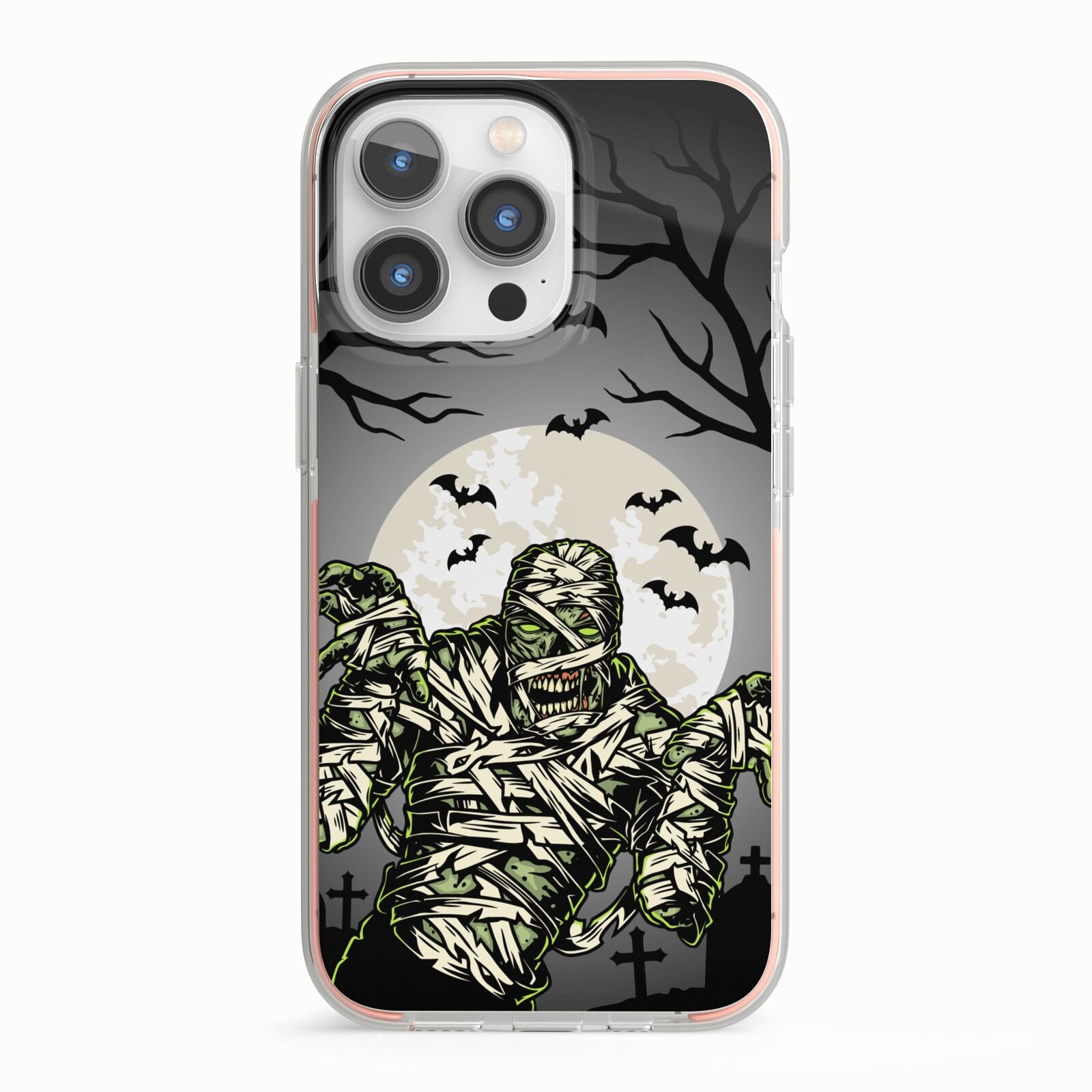 Halloween Mummy iPhone 13 Pro TPU Impact Case with Pink Edges