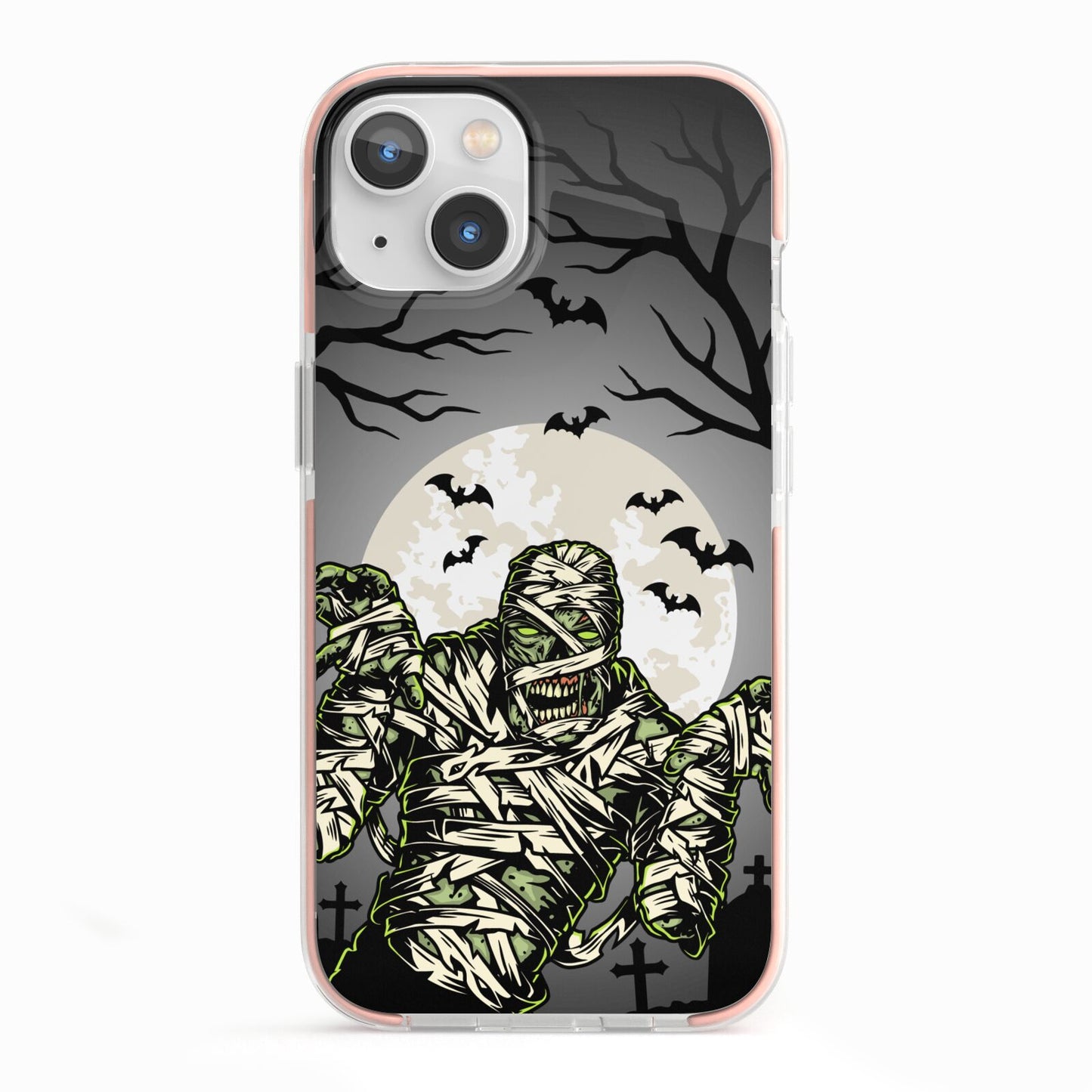 Halloween Mummy iPhone 13 TPU Impact Case with Pink Edges