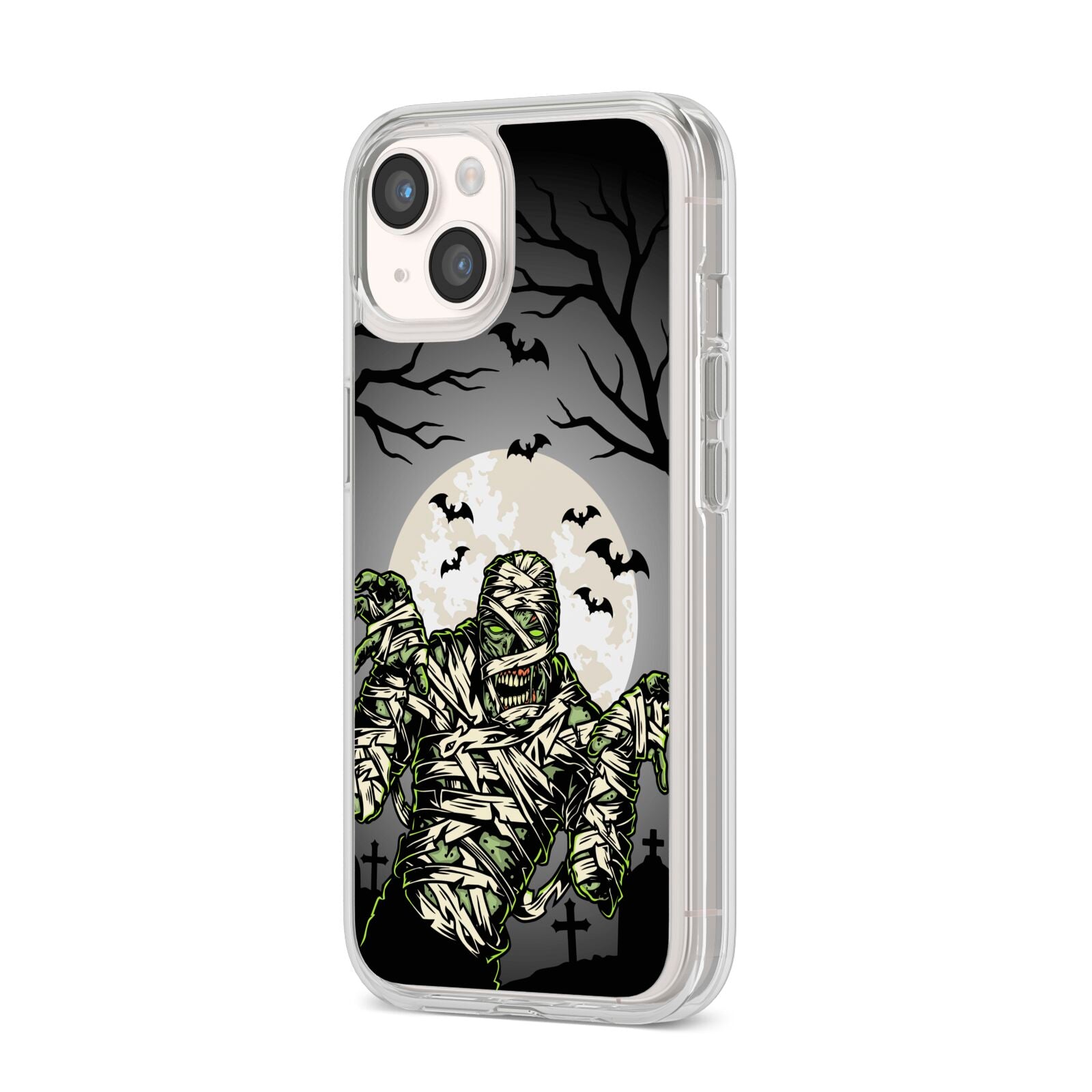 Halloween Mummy iPhone 14 Clear Tough Case Starlight Angled Image