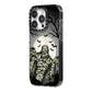 Halloween Mummy iPhone 14 Pro Black Impact Case Side Angle on Silver phone