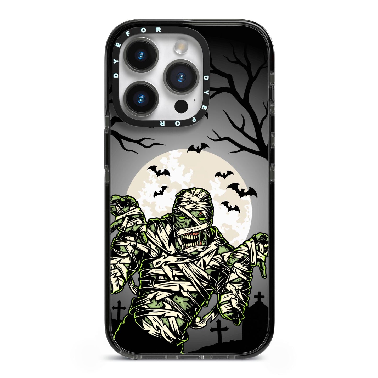 Halloween Mummy iPhone 14 Pro Black Impact Case on Silver phone