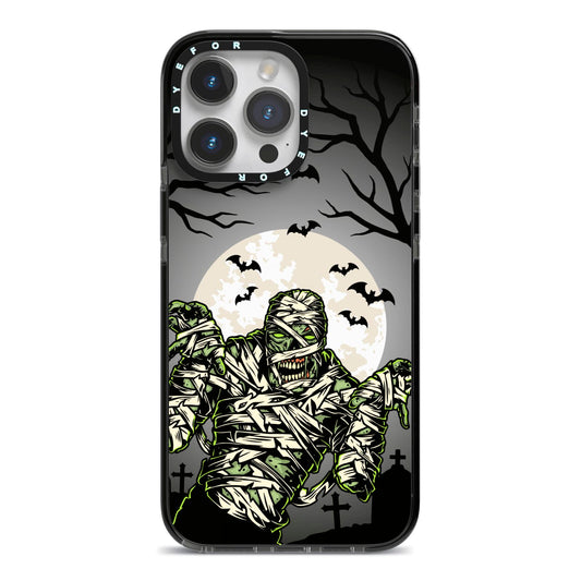 Halloween Mummy iPhone 14 Pro Max Black Impact Case on Silver phone
