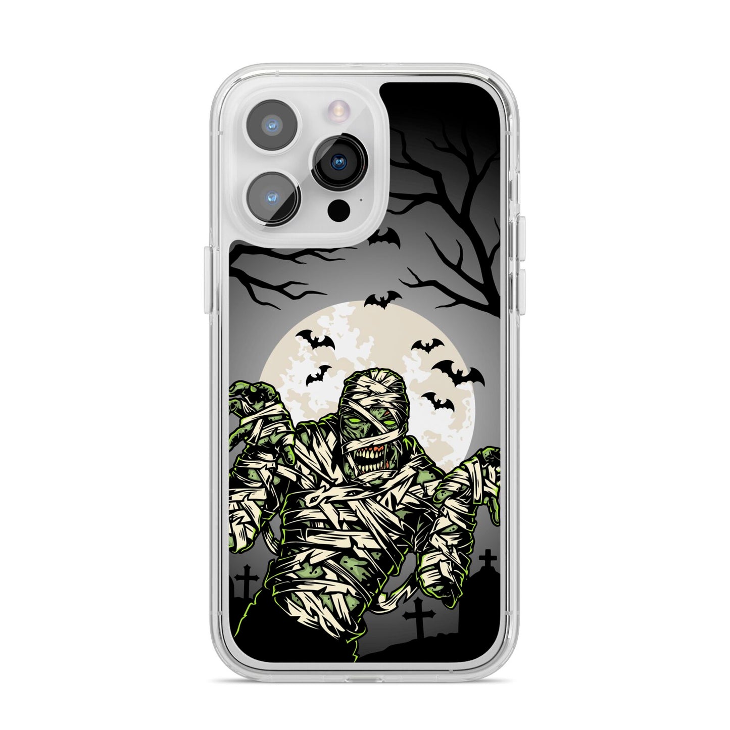 Halloween Mummy iPhone 14 Pro Max Clear Tough Case Silver