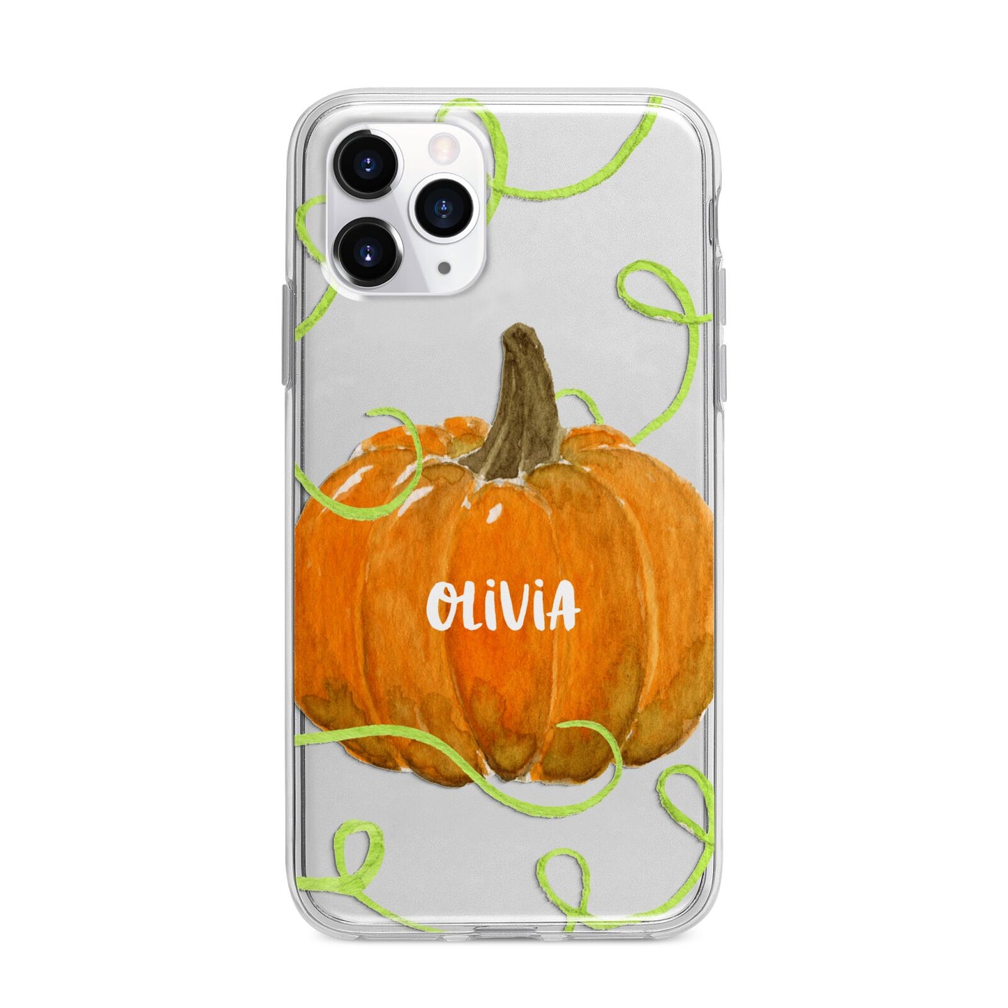 Halloween Pumpkin Personalised Apple iPhone 11 Pro Max in Silver with Bumper Case
