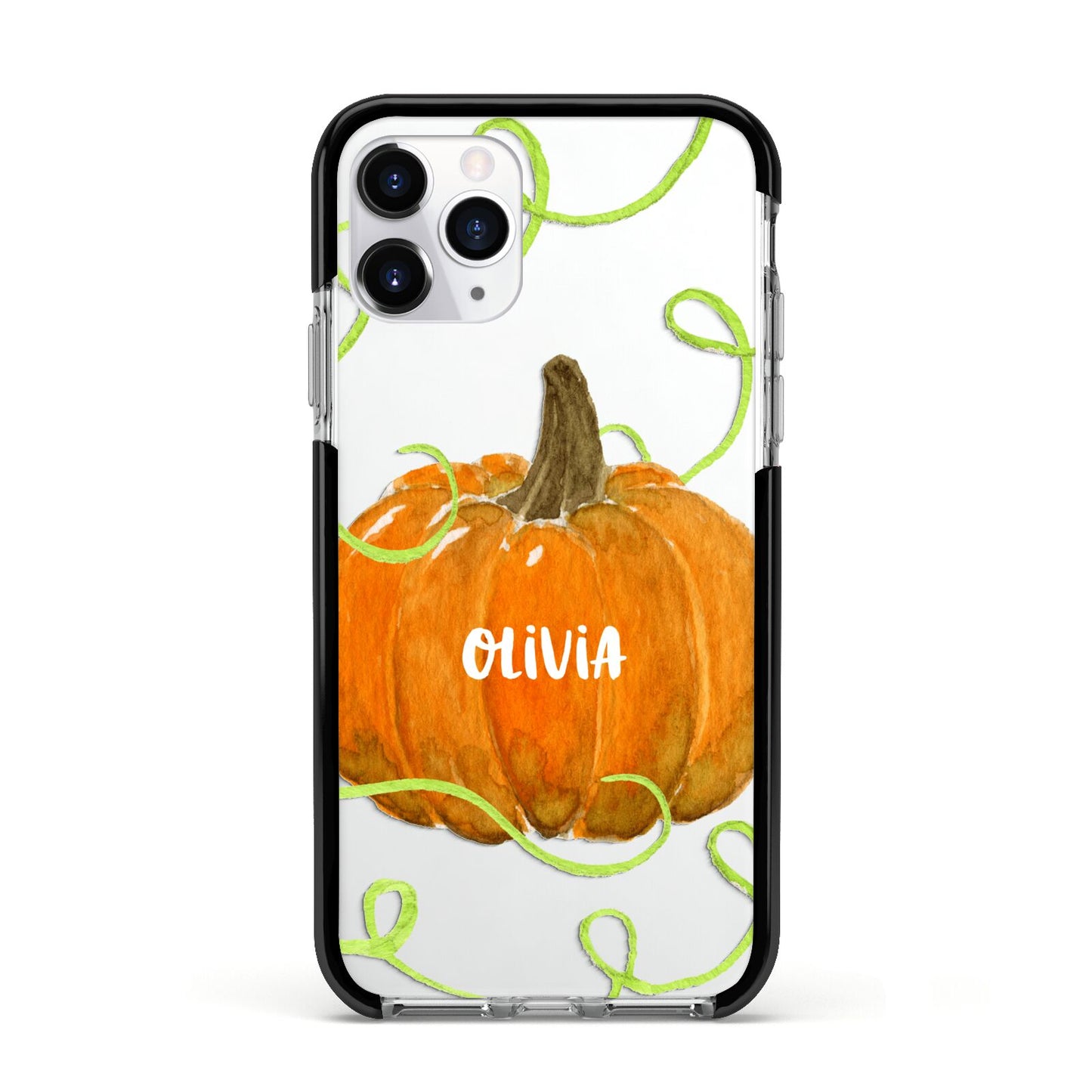 Halloween Pumpkin Personalised Apple iPhone 11 Pro in Silver with Black Impact Case