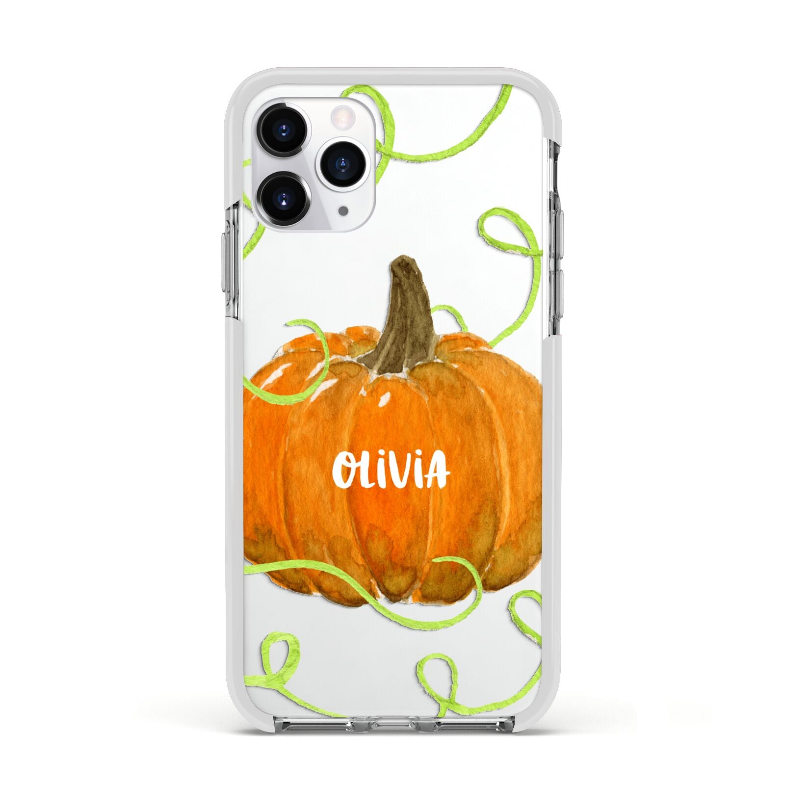 Halloween Pumpkin Personalised Apple iPhone 11 Pro in Silver with White Impact Case