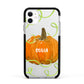Halloween Pumpkin Personalised Apple iPhone 11 in White with Black Impact Case