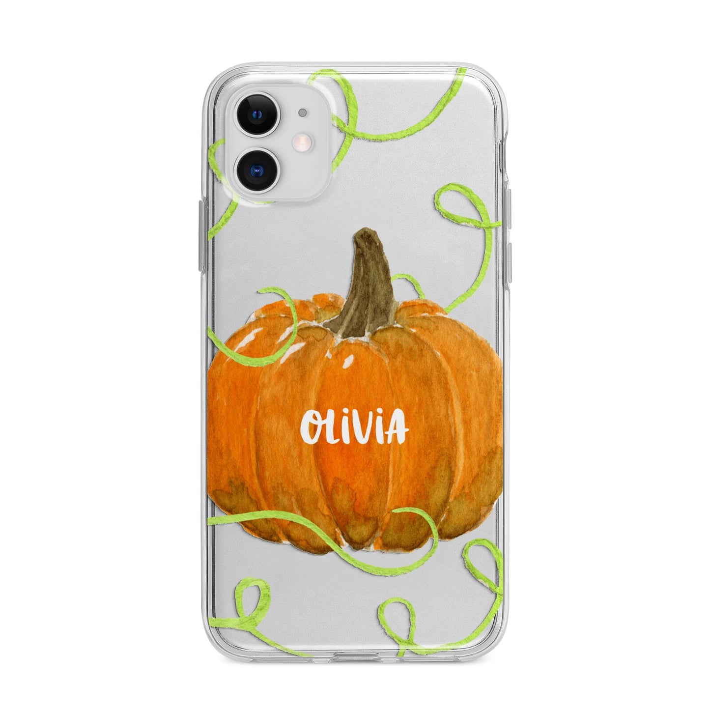 Halloween Pumpkin Personalised Apple iPhone 11 in White with Bumper Case