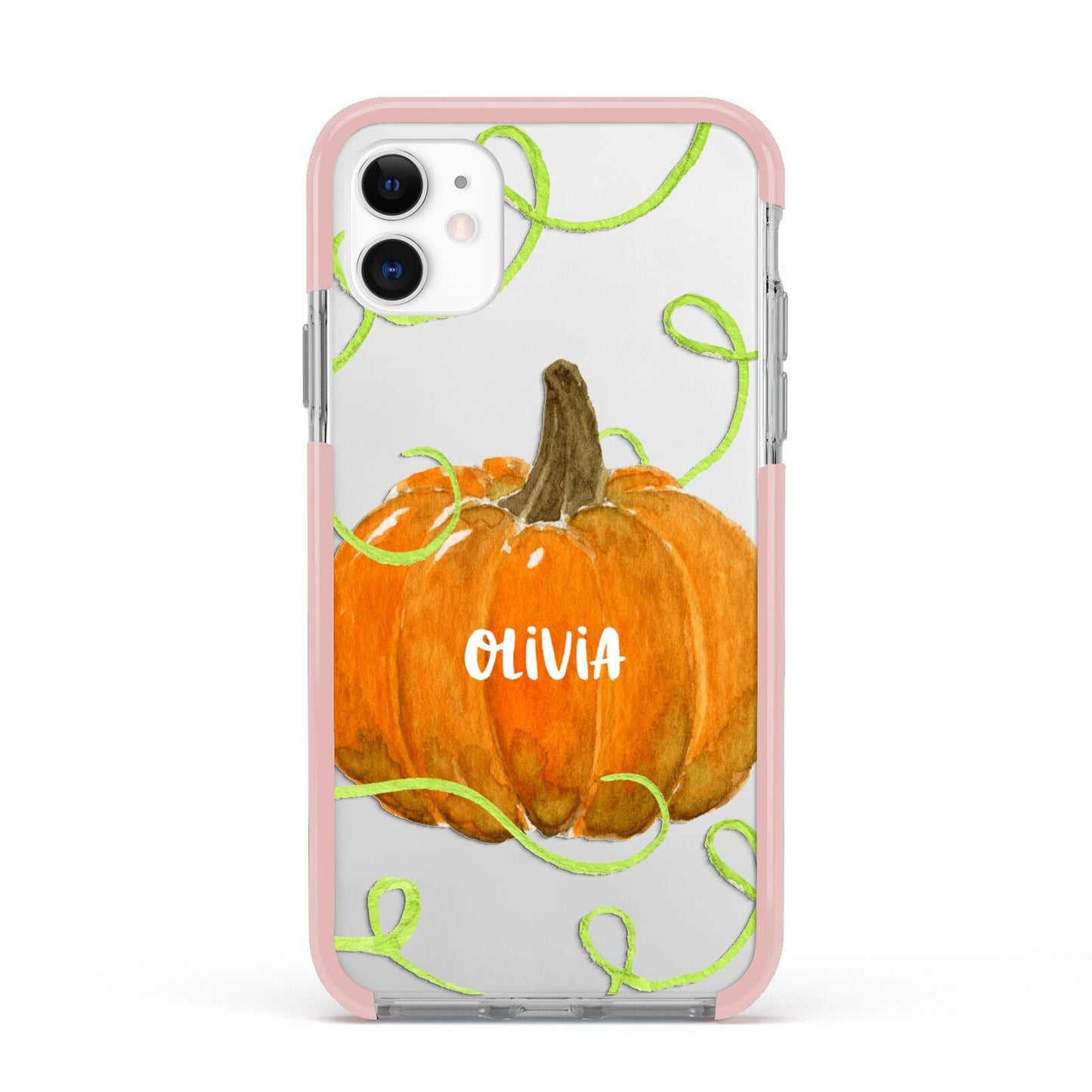 Halloween Pumpkin Personalised Apple iPhone 11 in White with Pink Impact Case