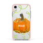 Halloween Pumpkin Personalised Apple iPhone XR Impact Case Pink Edge on Silver Phone
