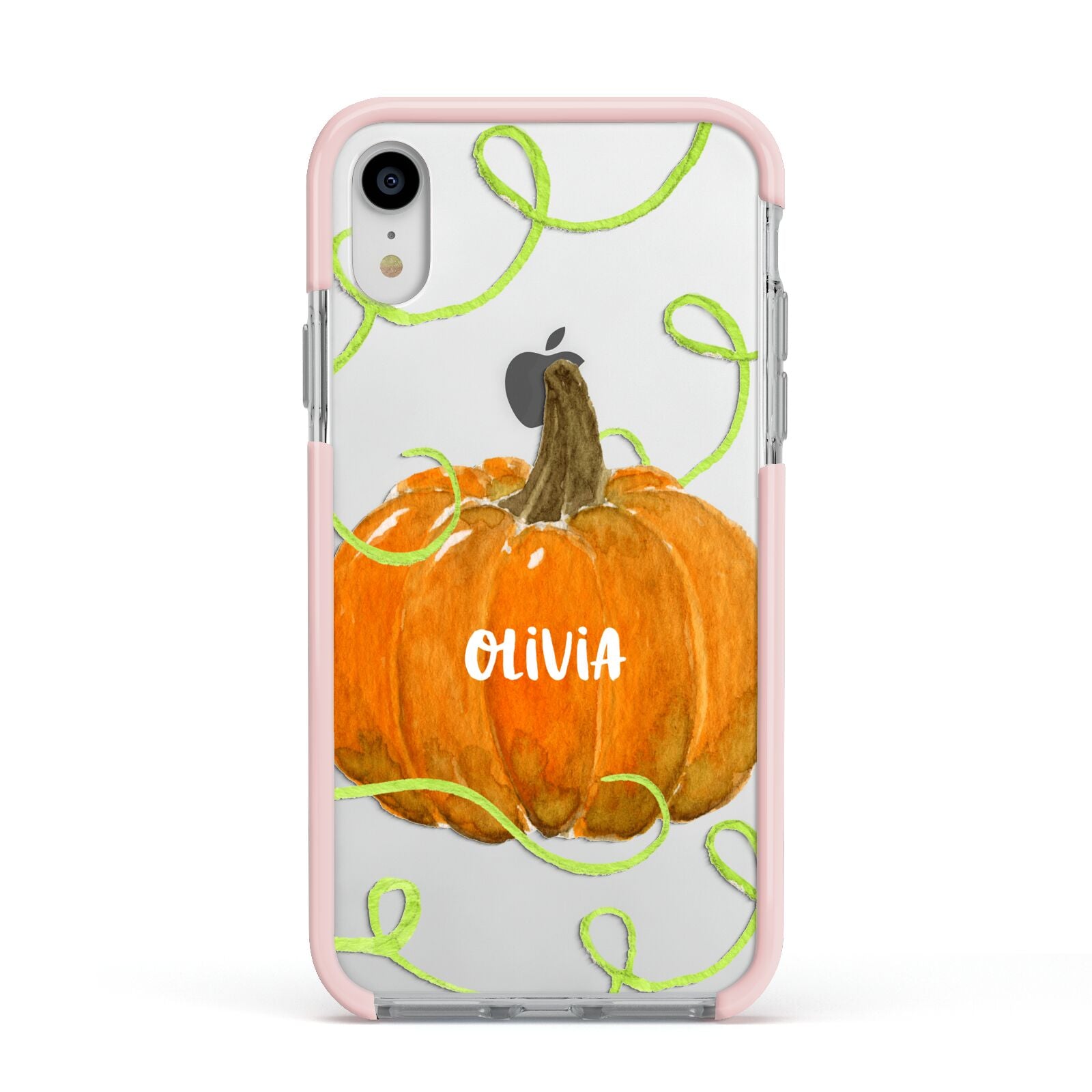 Halloween Pumpkin Personalised Apple iPhone XR Impact Case Pink Edge on Silver Phone