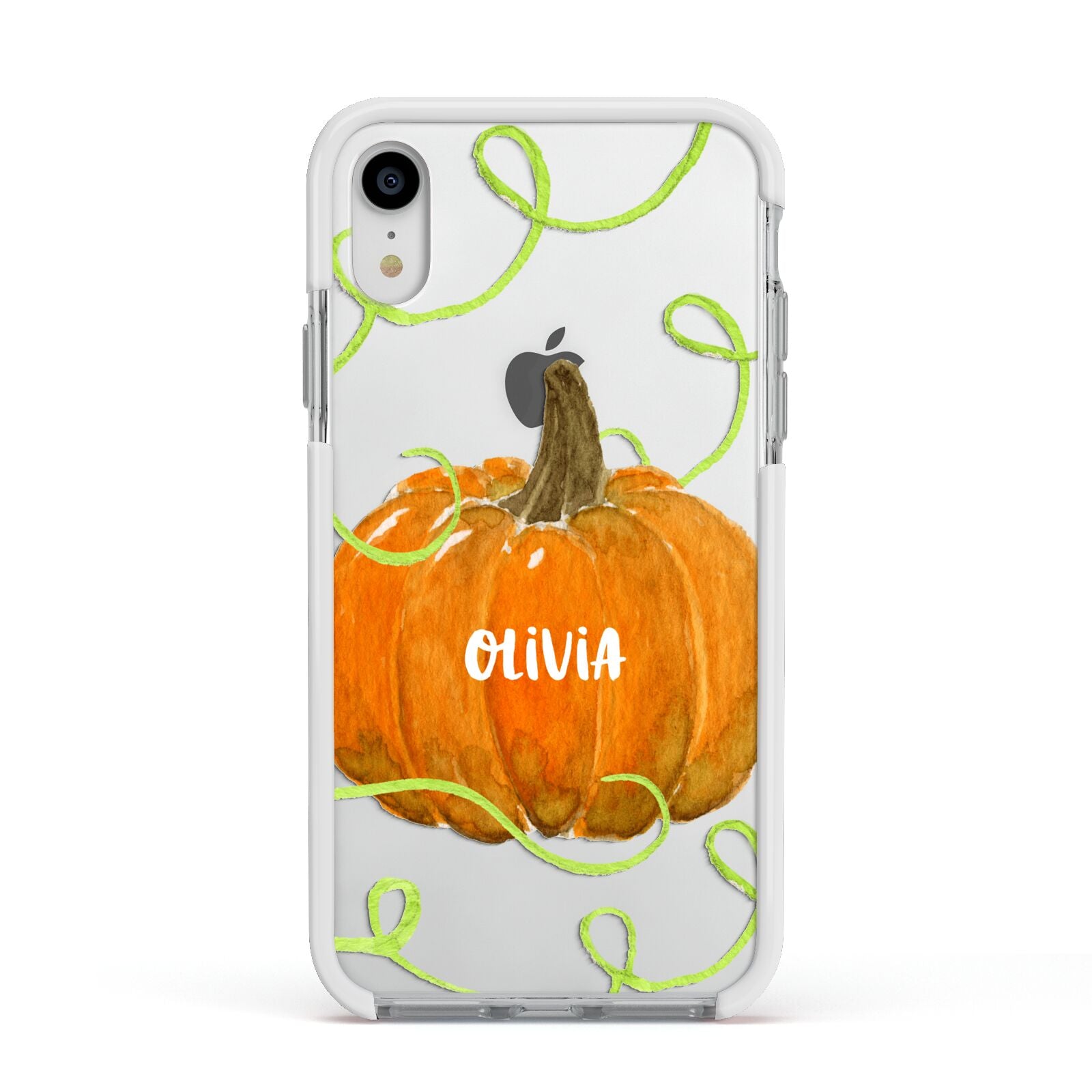 Halloween Pumpkin Personalised Apple iPhone XR Impact Case White Edge on Silver Phone