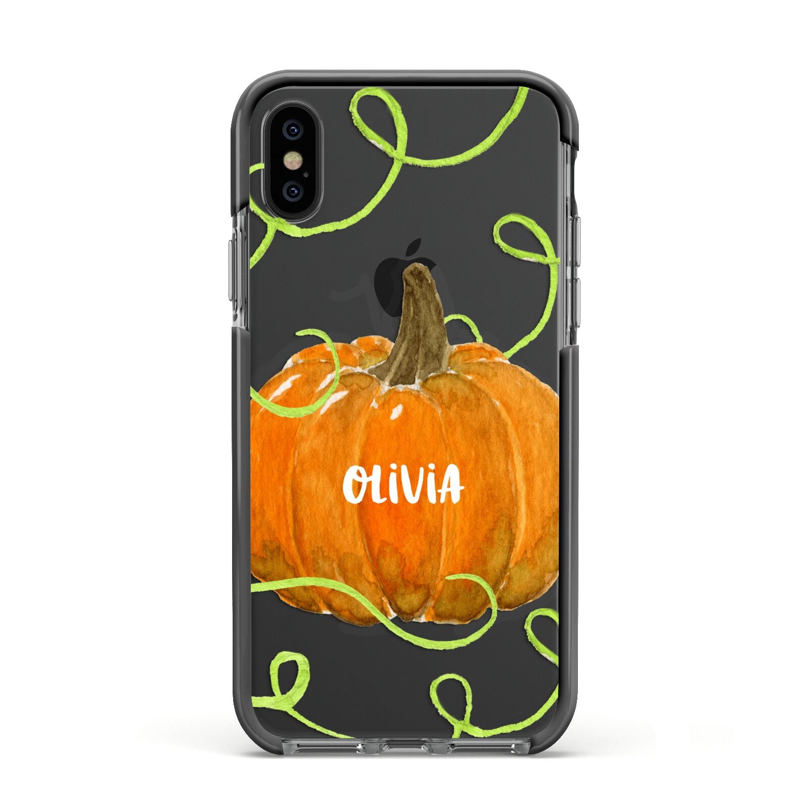 Halloween Pumpkin Personalised Apple iPhone Xs Impact Case Black Edge on Black Phone