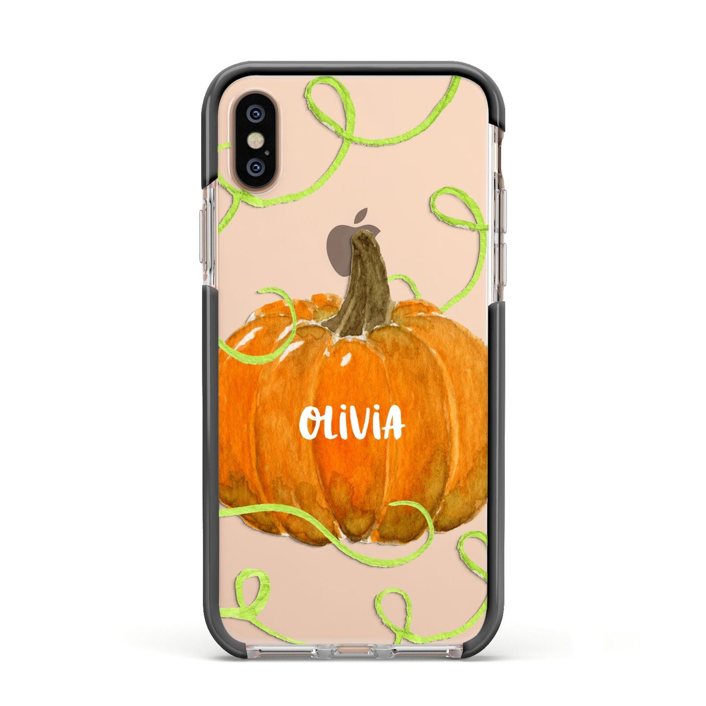 Halloween Pumpkin Personalised Apple iPhone Xs Impact Case Black Edge on Gold Phone