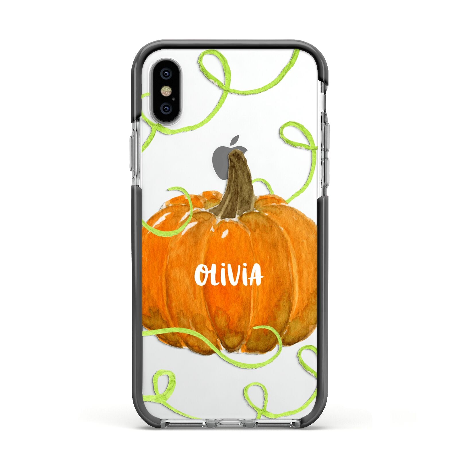 Halloween Pumpkin Personalised Apple iPhone Xs Impact Case Black Edge on Silver Phone