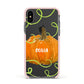 Halloween Pumpkin Personalised Apple iPhone Xs Impact Case Pink Edge on Black Phone