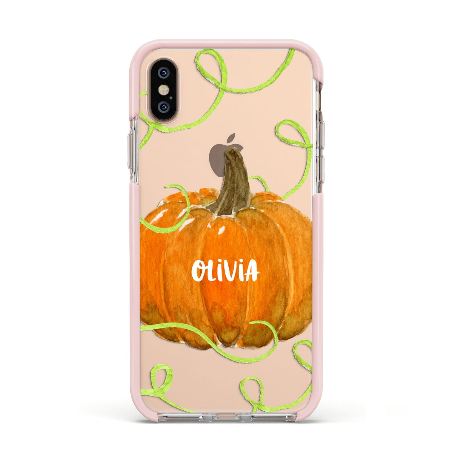 Halloween Pumpkin Personalised Apple iPhone Xs Impact Case Pink Edge on Gold Phone