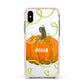 Halloween Pumpkin Personalised Apple iPhone Xs Impact Case Pink Edge on Silver Phone