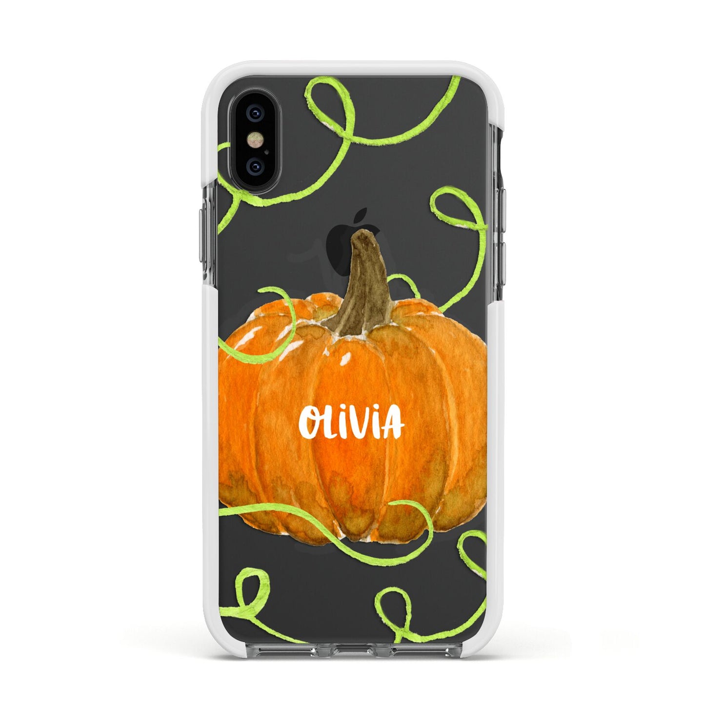 Halloween Pumpkin Personalised Apple iPhone Xs Impact Case White Edge on Black Phone