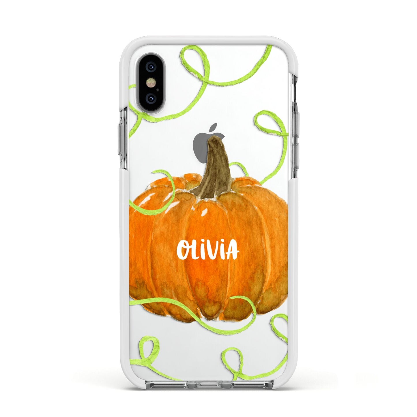 Halloween Pumpkin Personalised Apple iPhone Xs Impact Case White Edge on Silver Phone