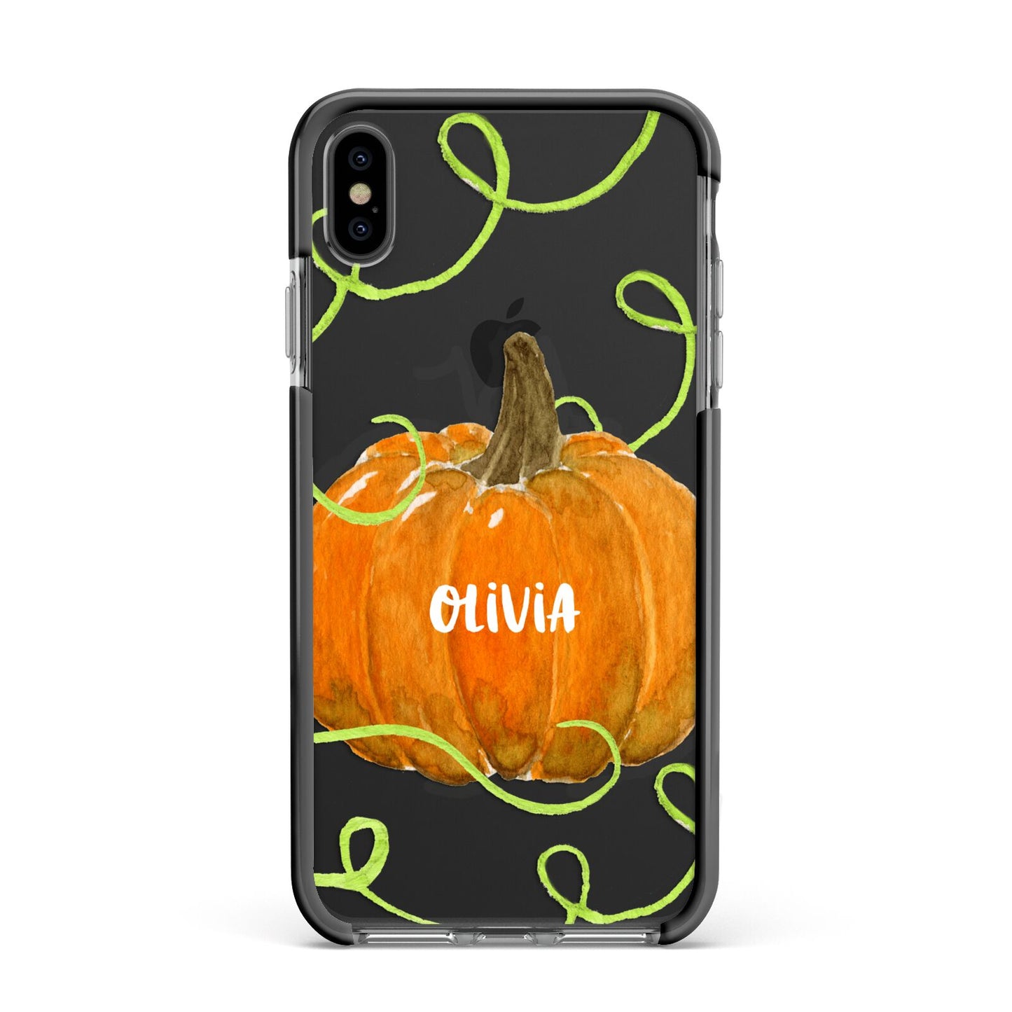 Halloween Pumpkin Personalised Apple iPhone Xs Max Impact Case Black Edge on Black Phone